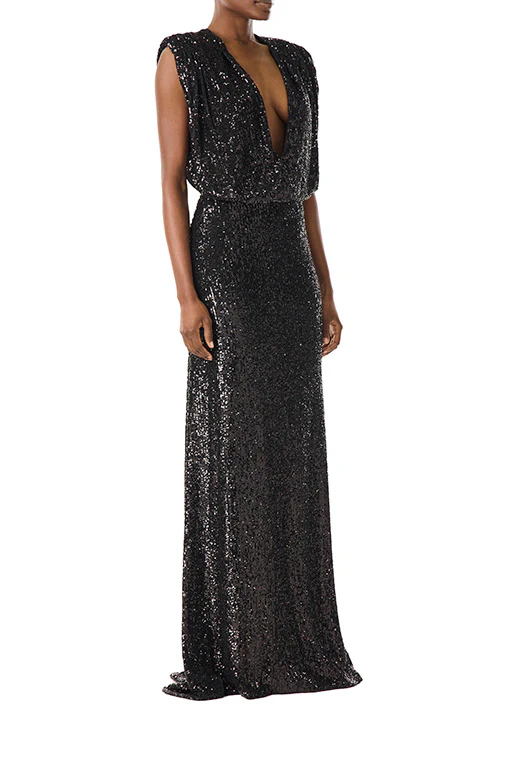 Stretch Sequin V-Neck Gown - Image 4