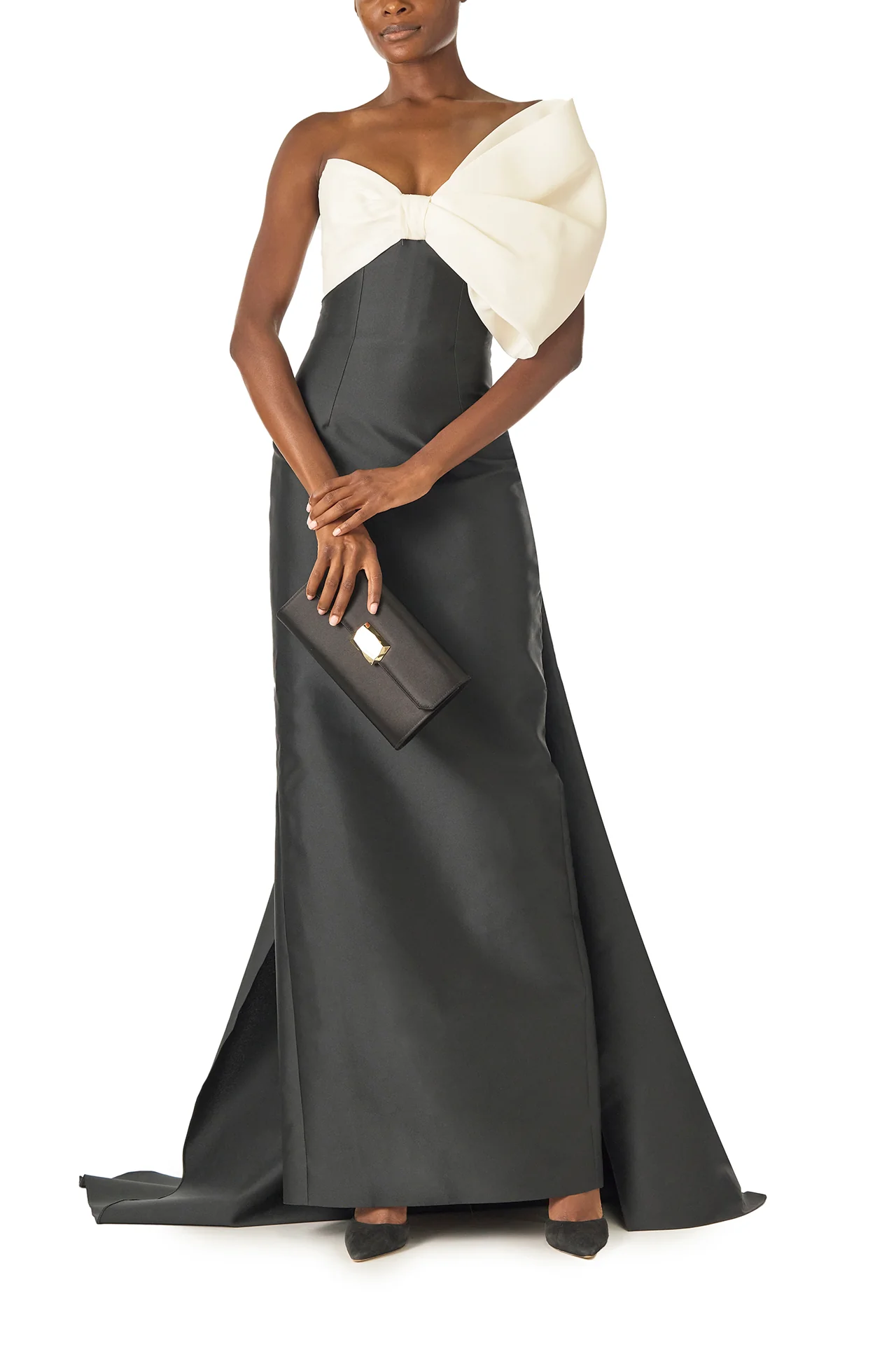 Asymmetric Draped Bow Column Gown - Image 4