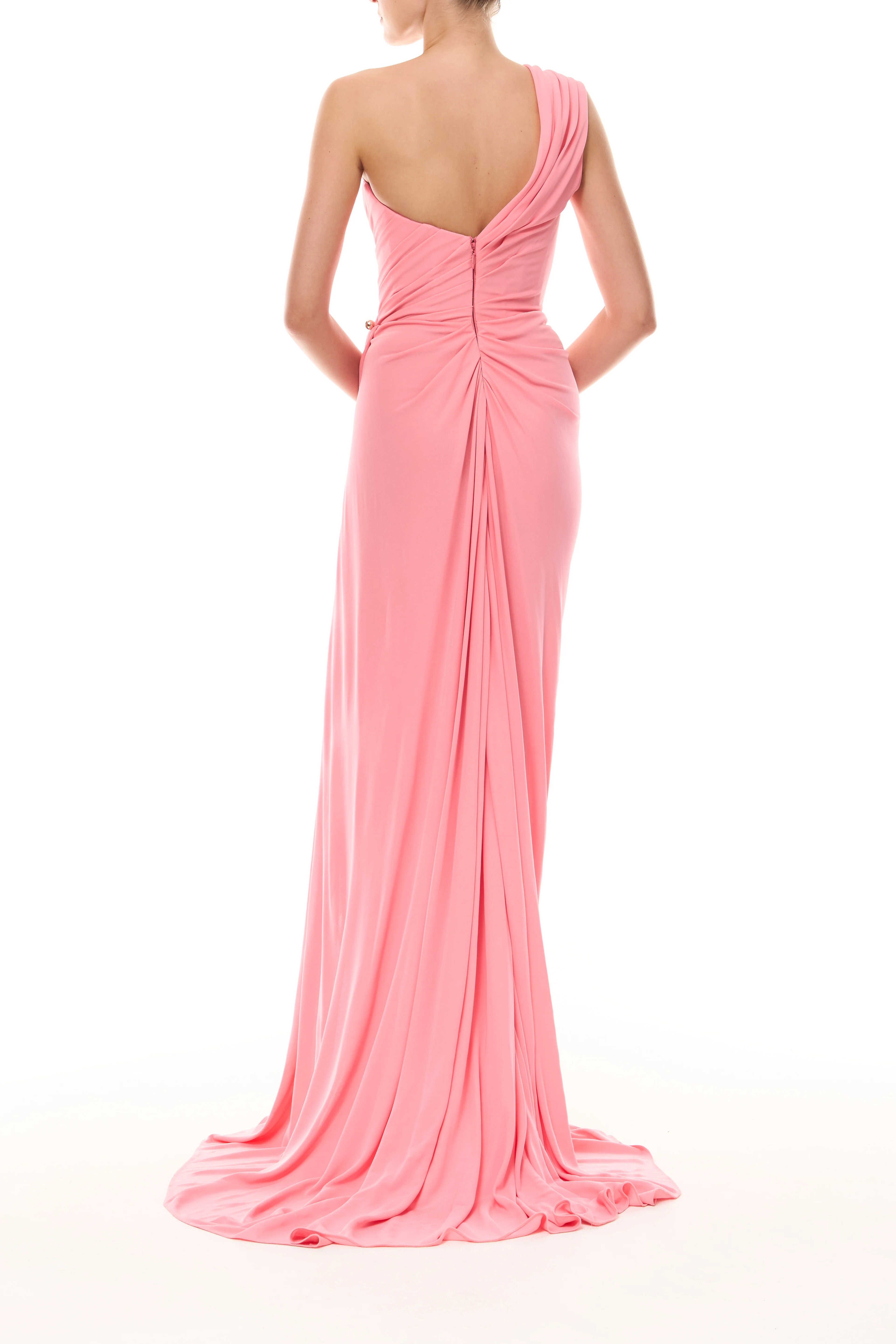 Asymmetric Draped One Shoulder Gown - Image 7