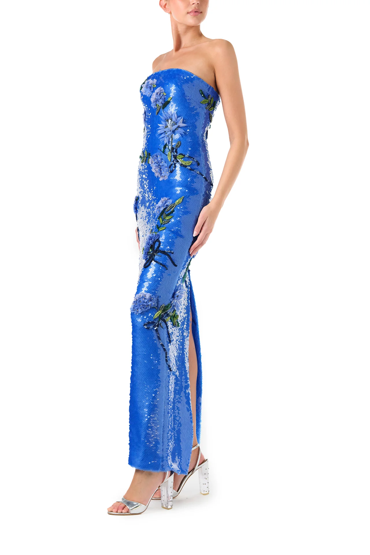 Floral Embroidered Sequin Gown - Image 3