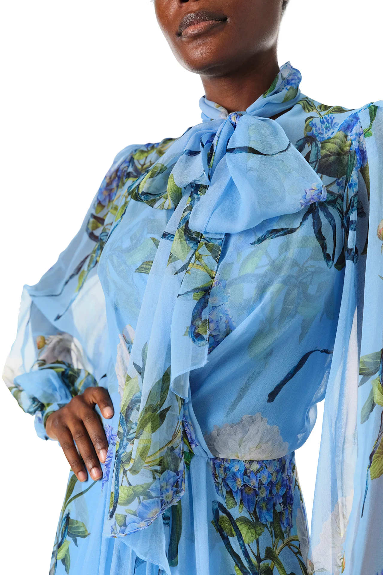 Floral Printed Chiffon Long Sleeve Gown - Image 2