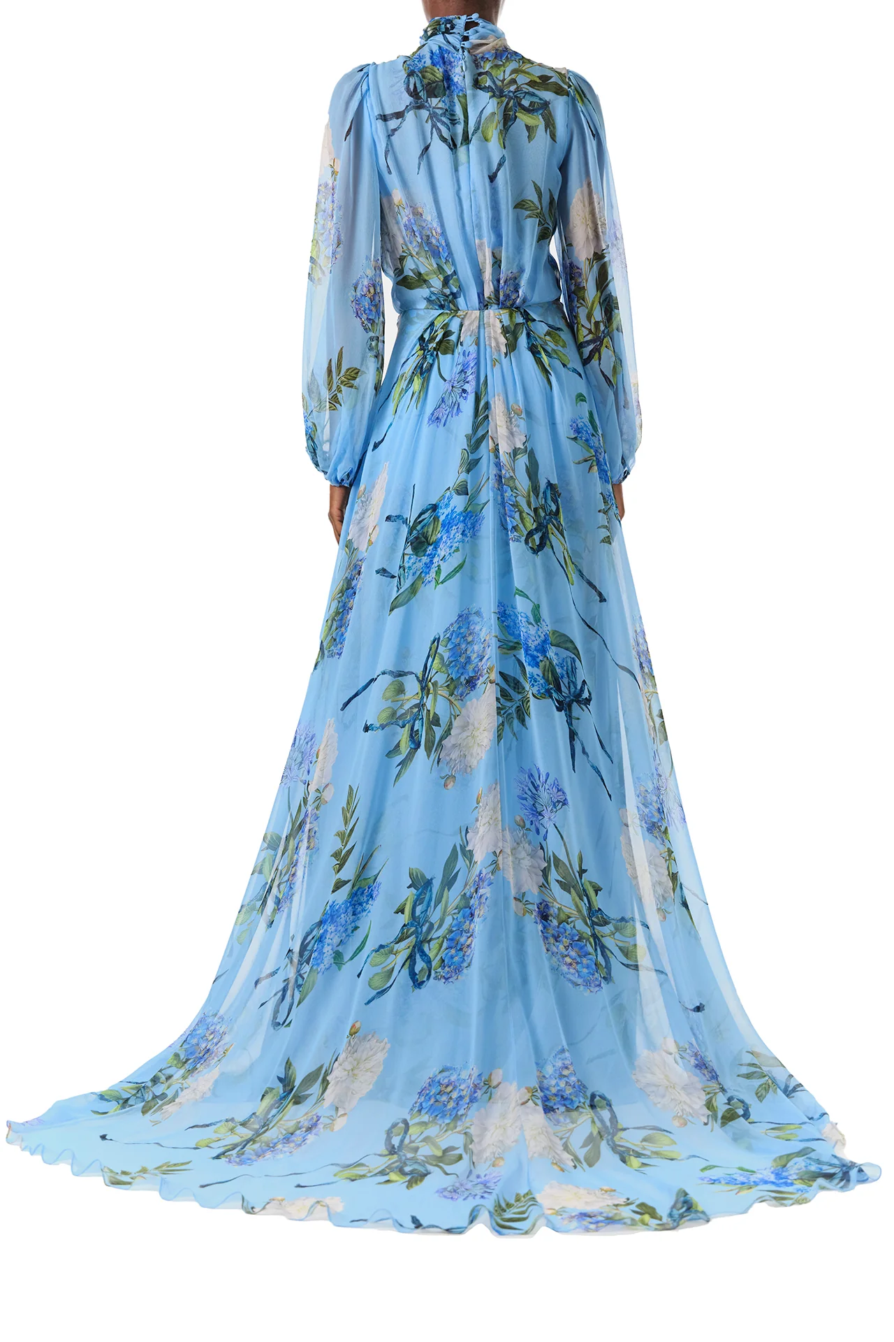 Floral Printed Chiffon Long Sleeve Gown - Image 5