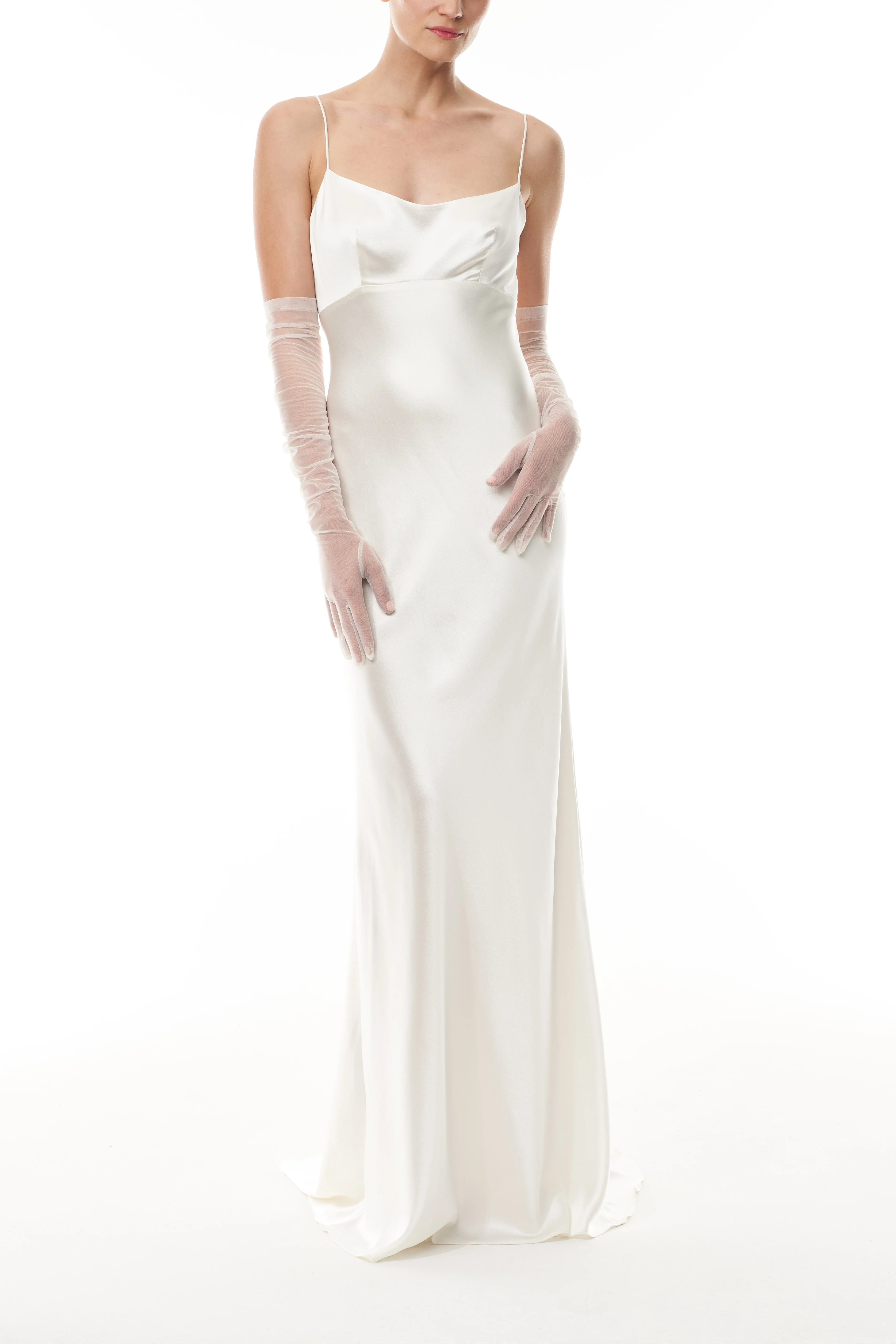 Charming Silk White Tulle Gloves - Image 2