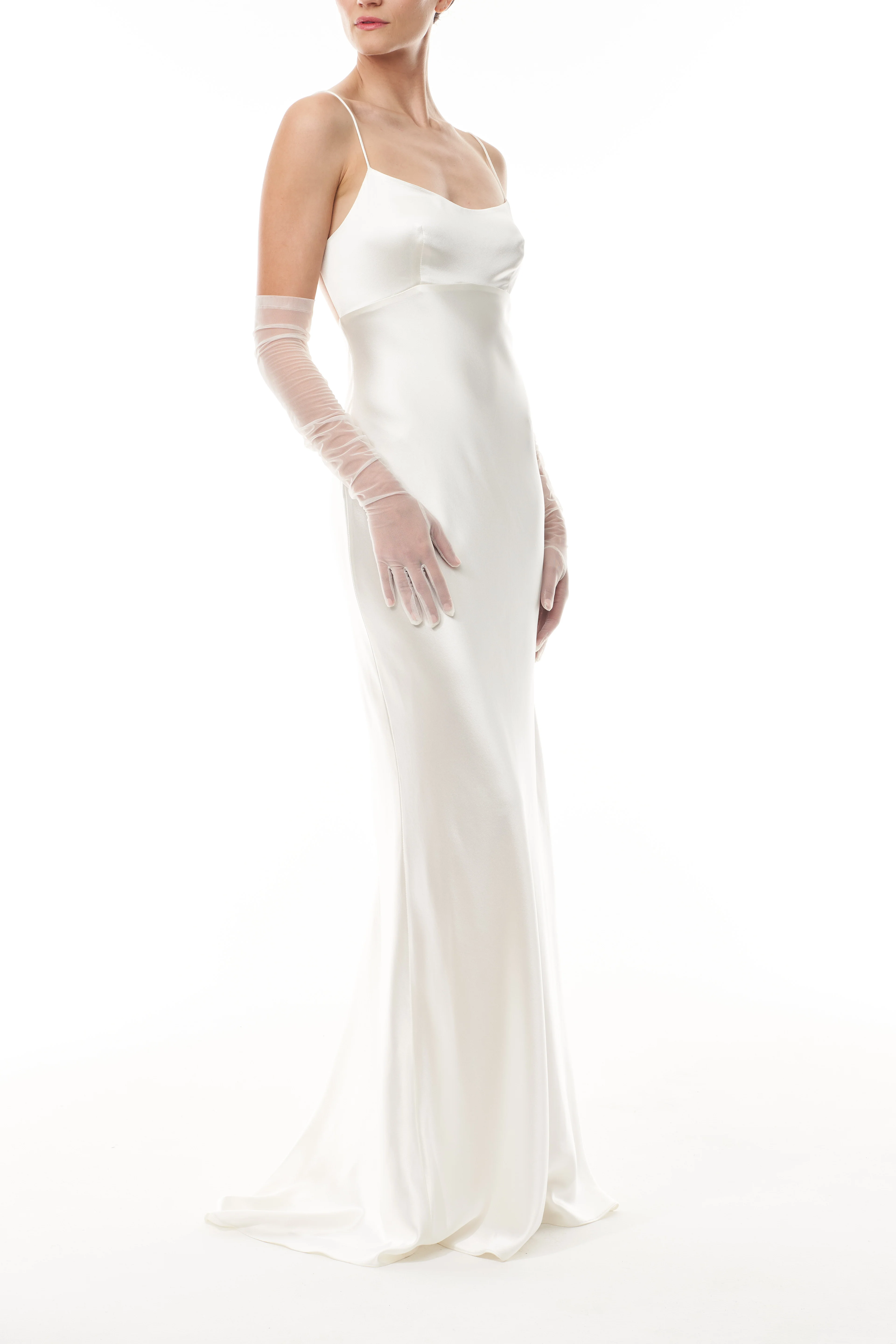 Charming Silk White Tulle Gloves - Image 3