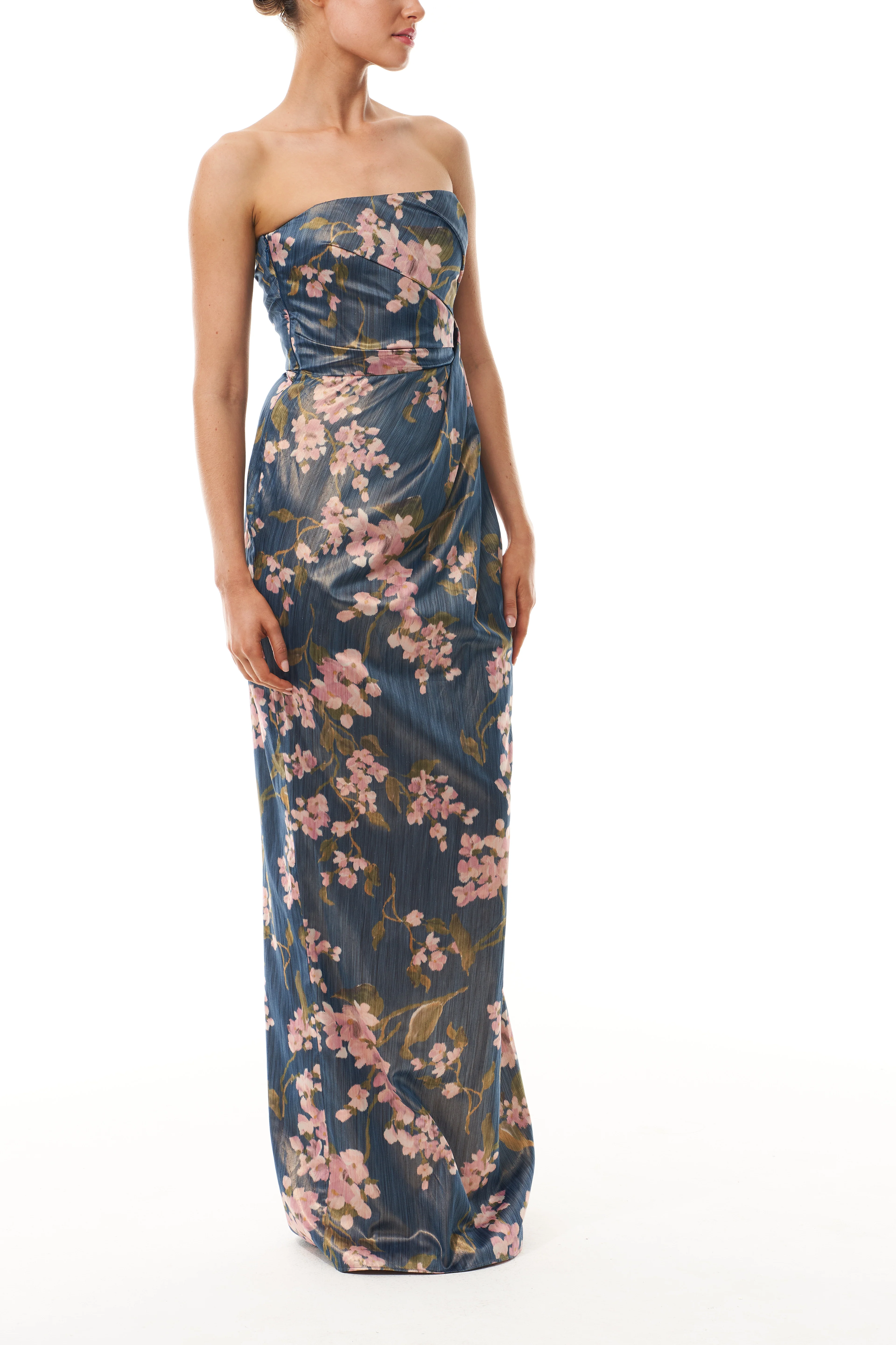 Draped Floral Strapless Column Gown - Image 4