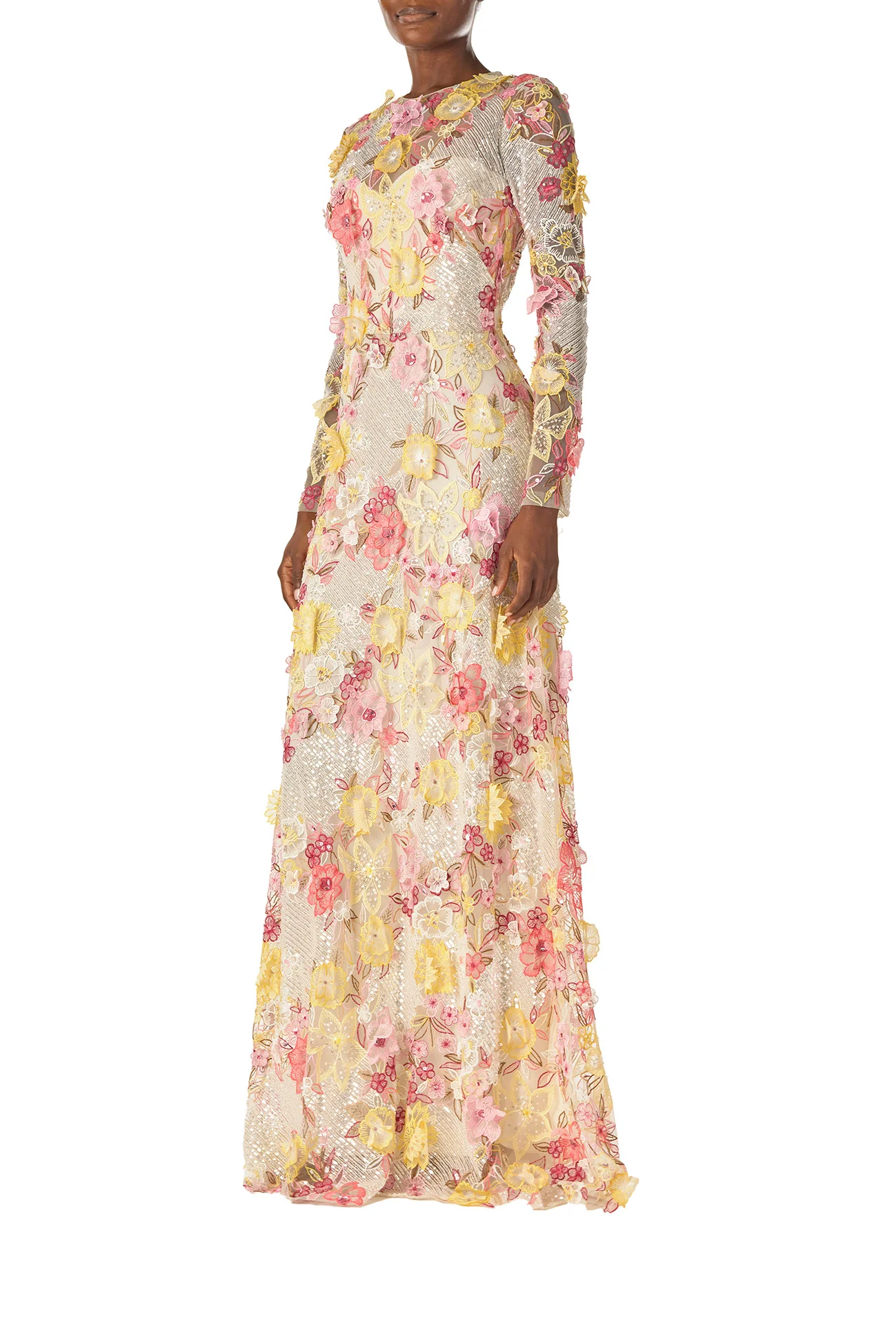 Embroidered Floral Lace Gown - Image 3