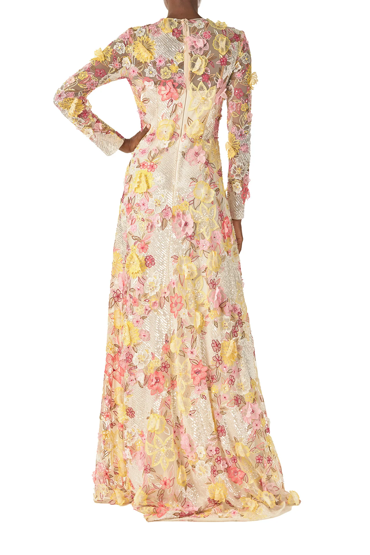 Embroidered Floral Lace Gown - Image 6