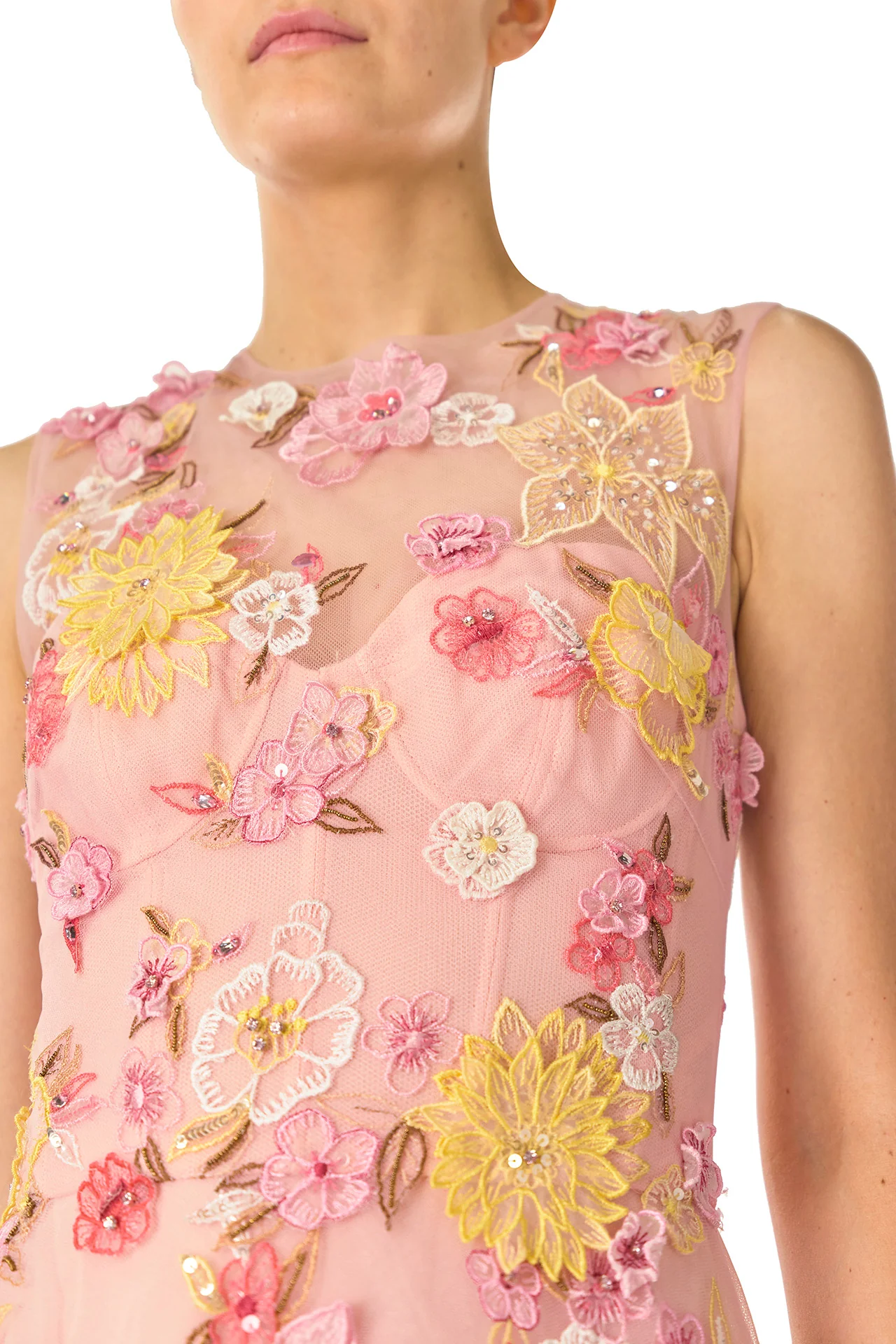 Embroidered Floral Sleeveless Gown - Image 2