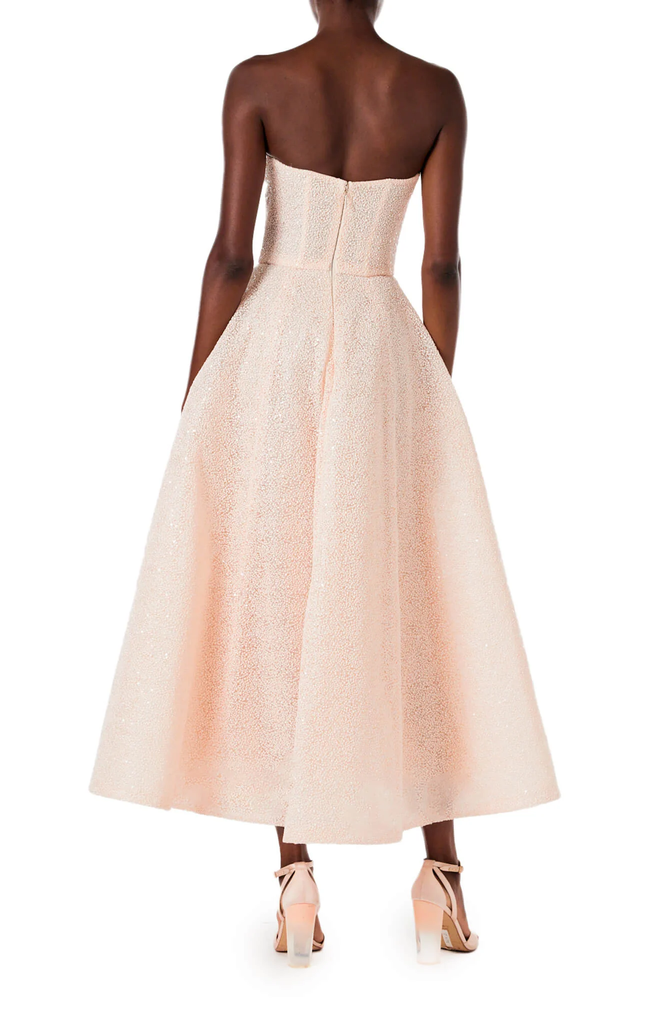 Embroidered Strapless Tea Length Dress - Image 4