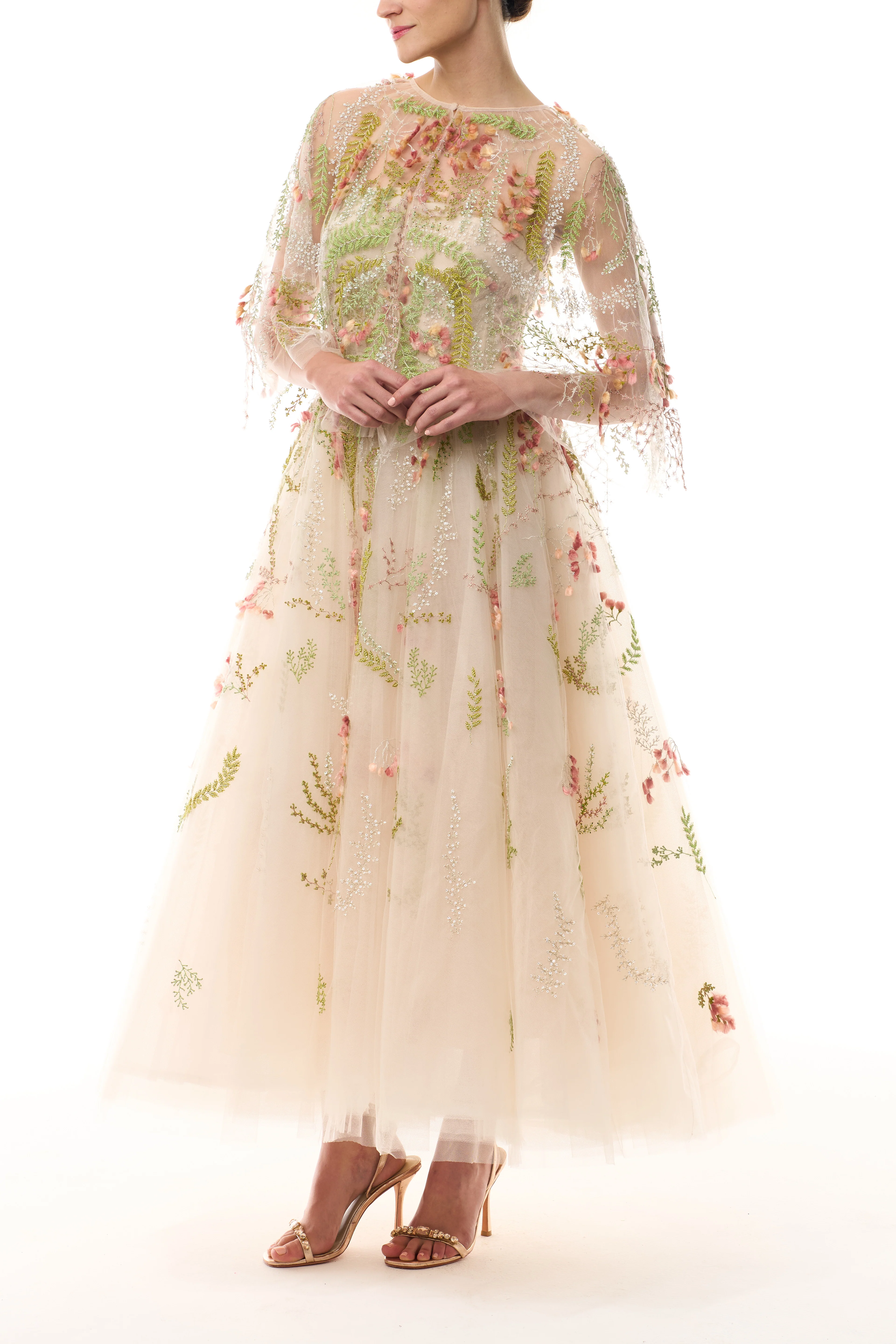 Embroidered Tulle Tea-Length Dress - Image 6