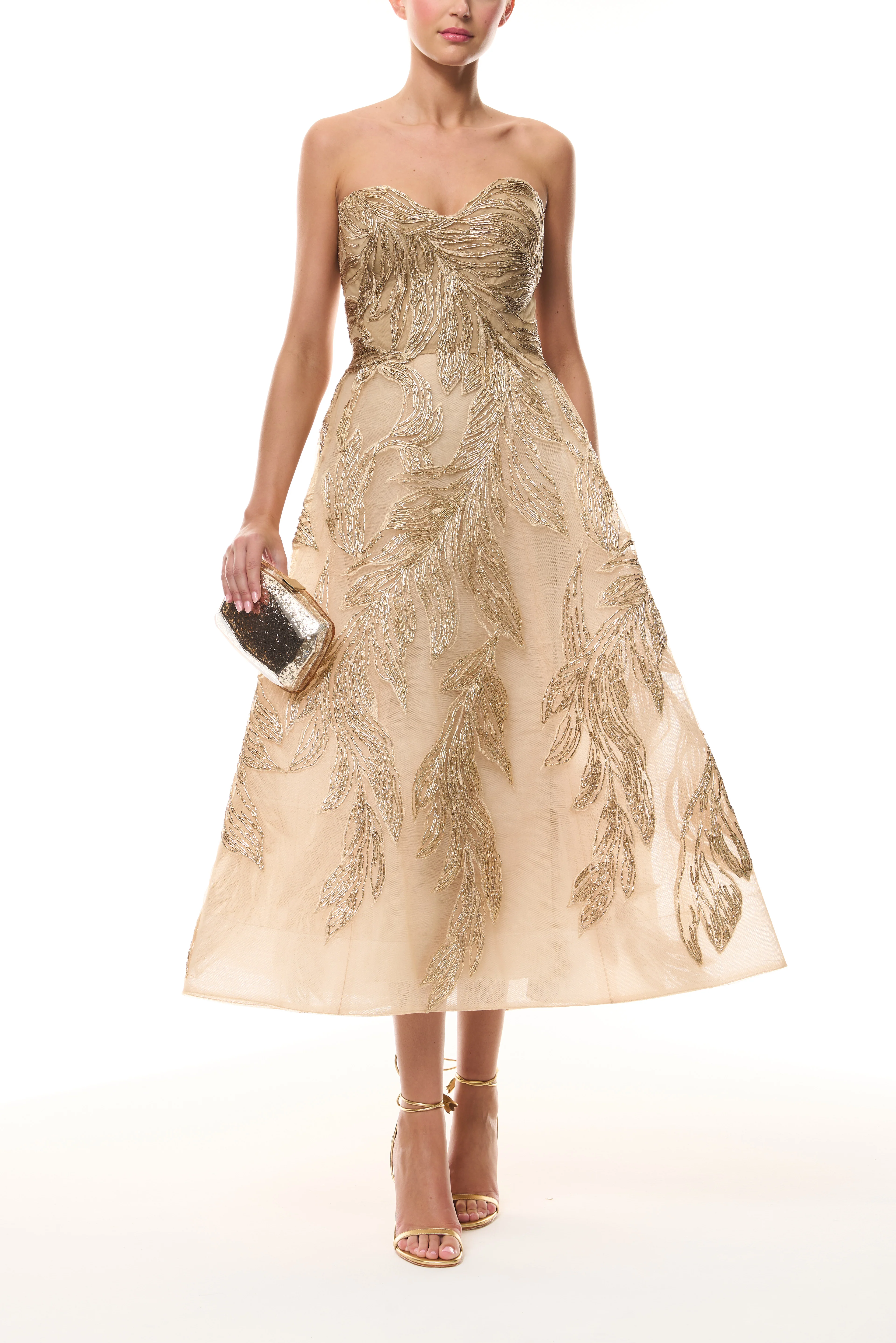 Gold Feather Cocktail Dress - Image 4