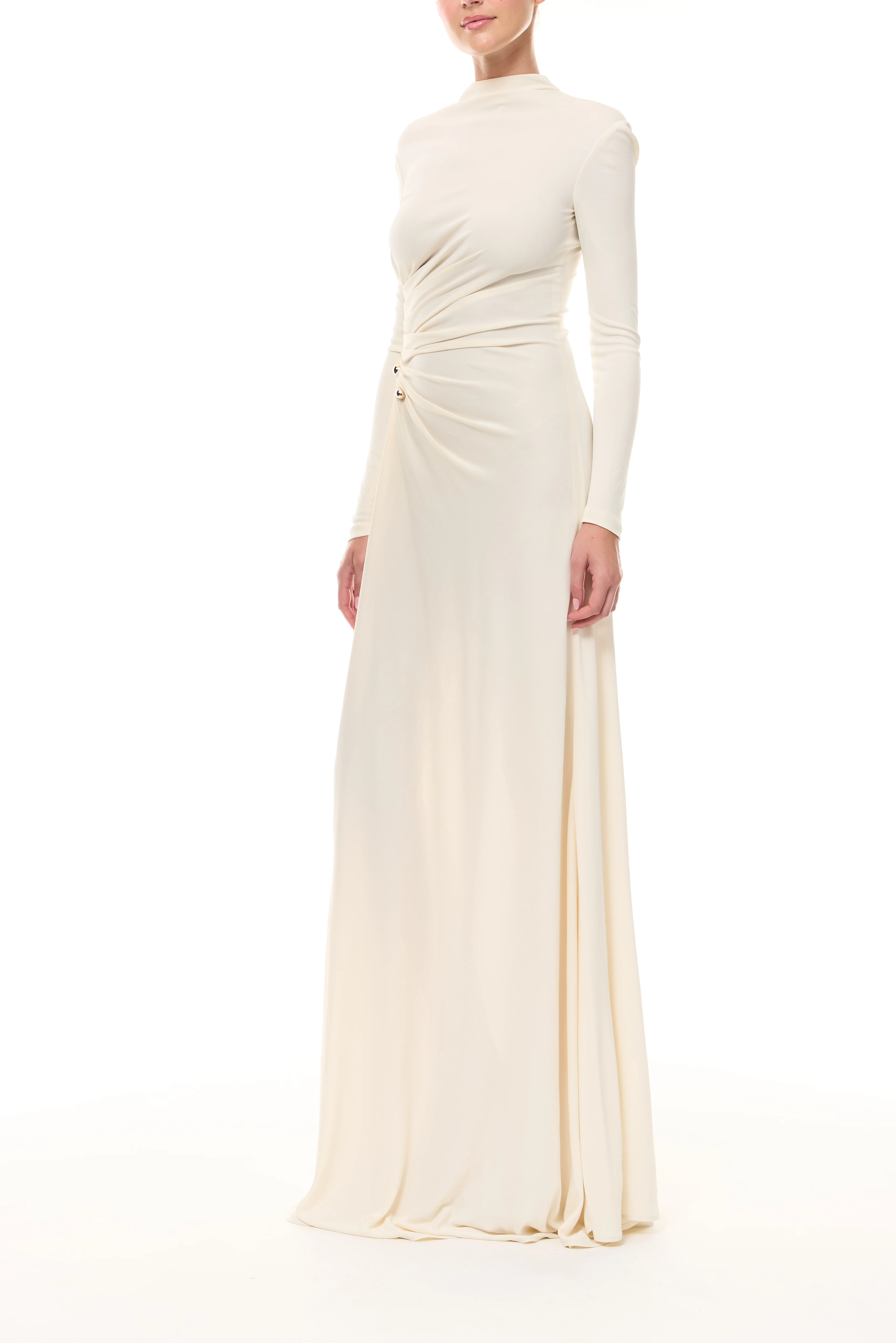 Ivory Long Sleeve Draped Gown - Image 4