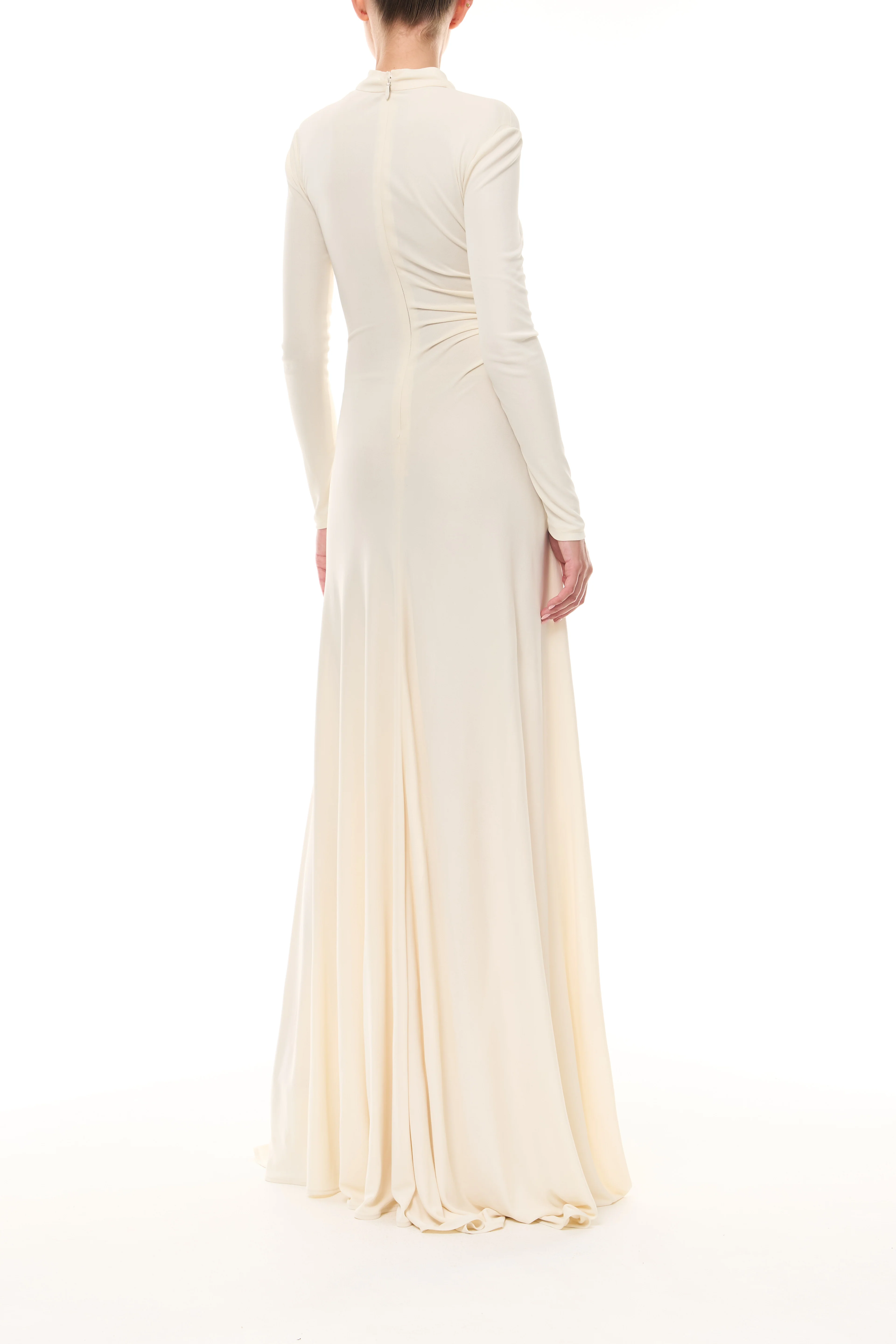 Ivory Long Sleeve Draped Gown - Image 7