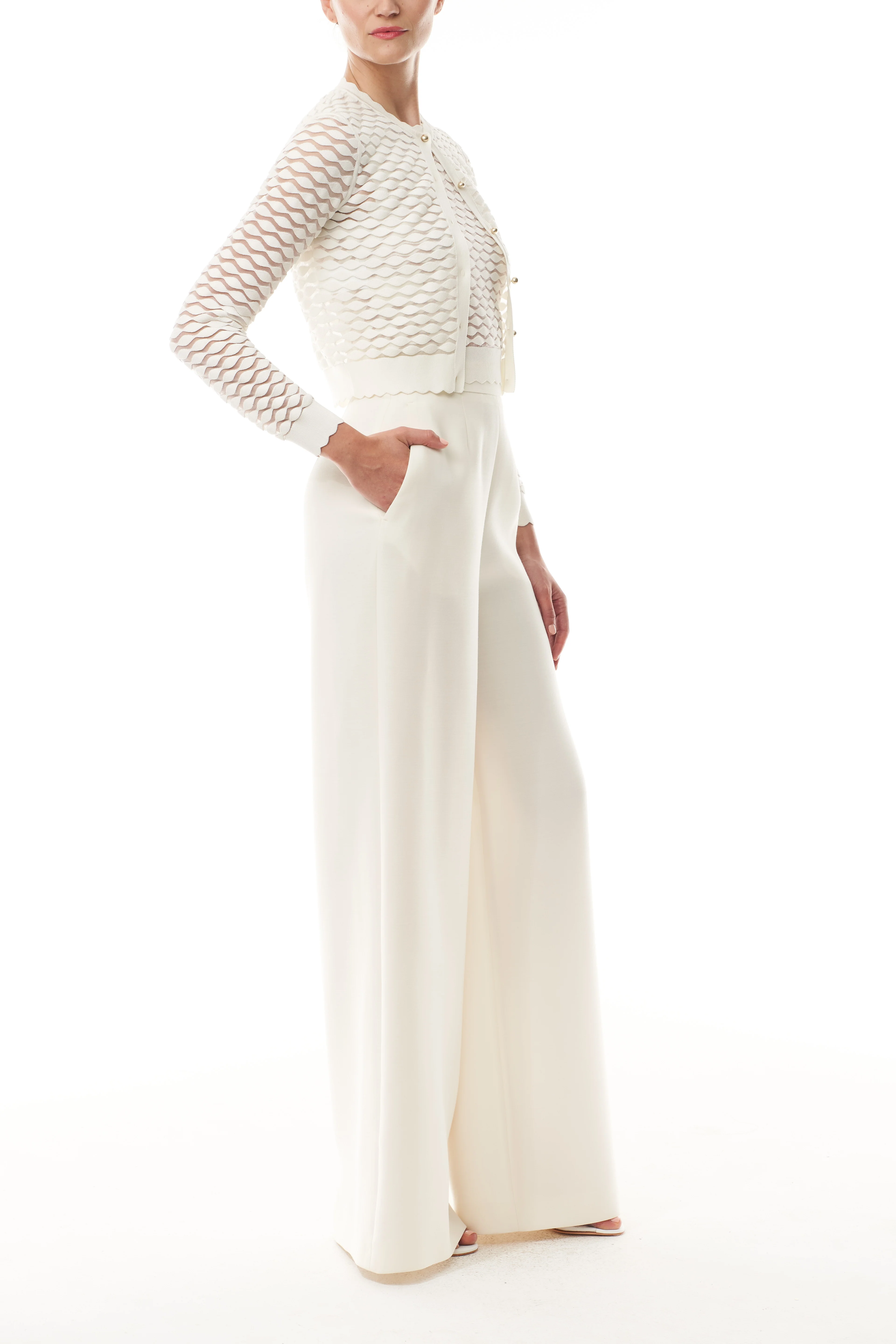 Ivory Scallop Knit Cardigan - Image 3
