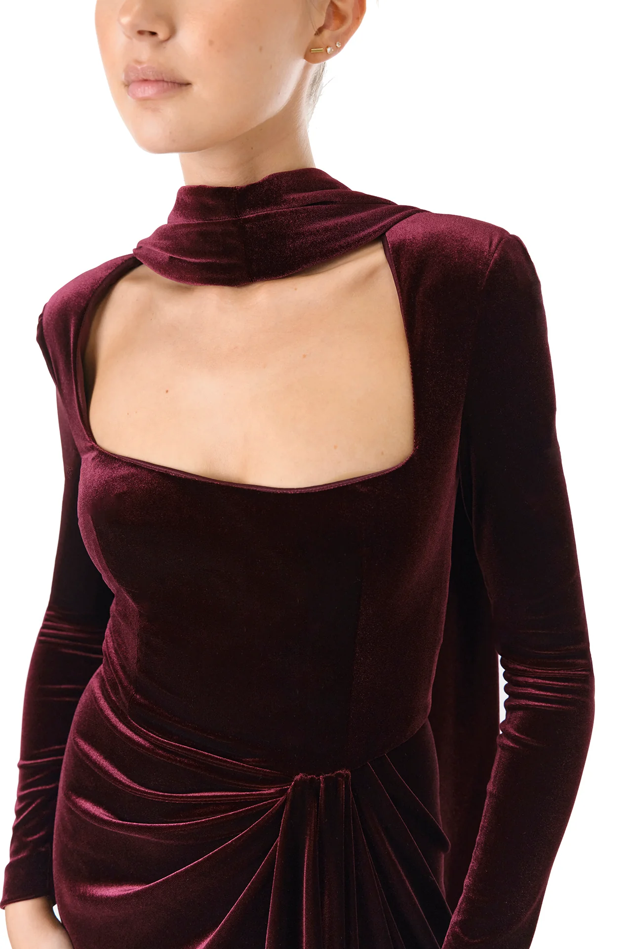 Long Sleeve Velour Gown With Scarf - Image 2