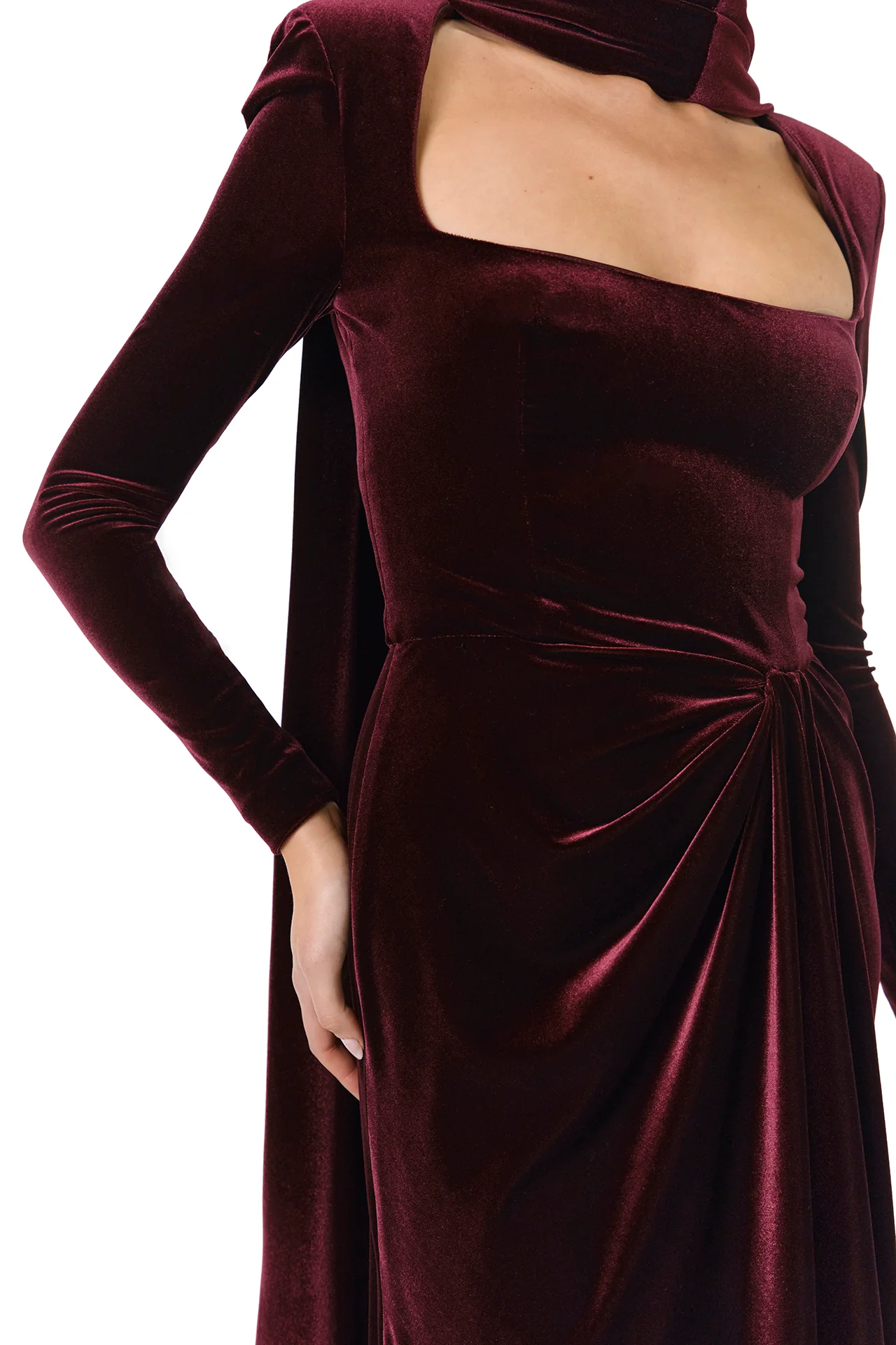 Long Sleeve Velour Gown With Scarf - Image 6