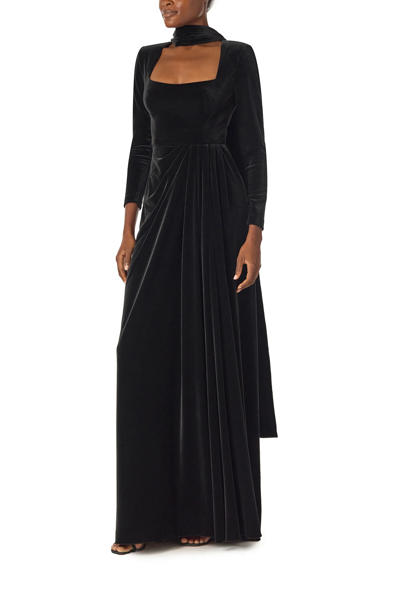 Long Sleeve Velour Gown With Scarf - Image 2