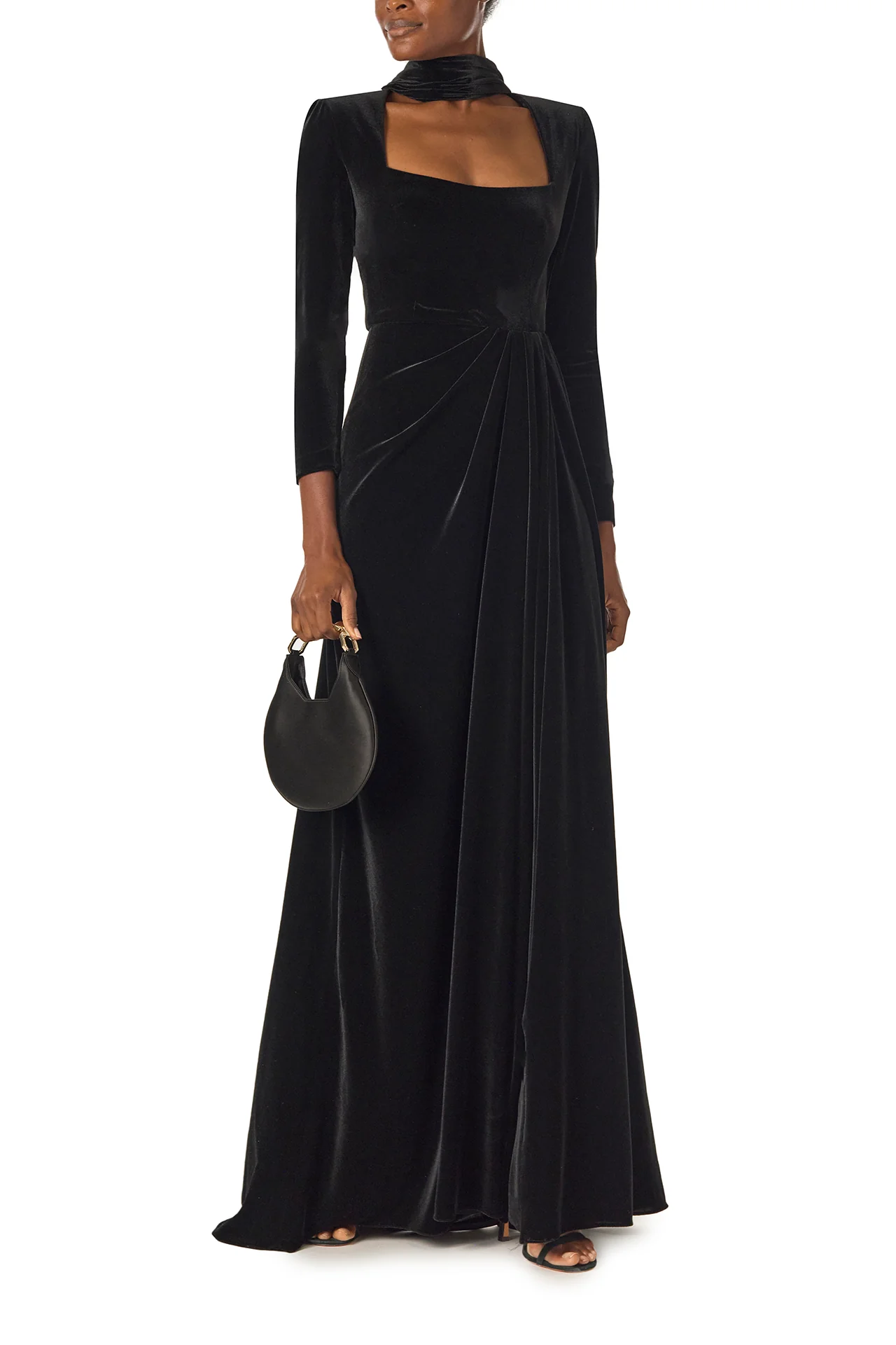 Long Sleeve Velour Gown With Scarf - Image 4