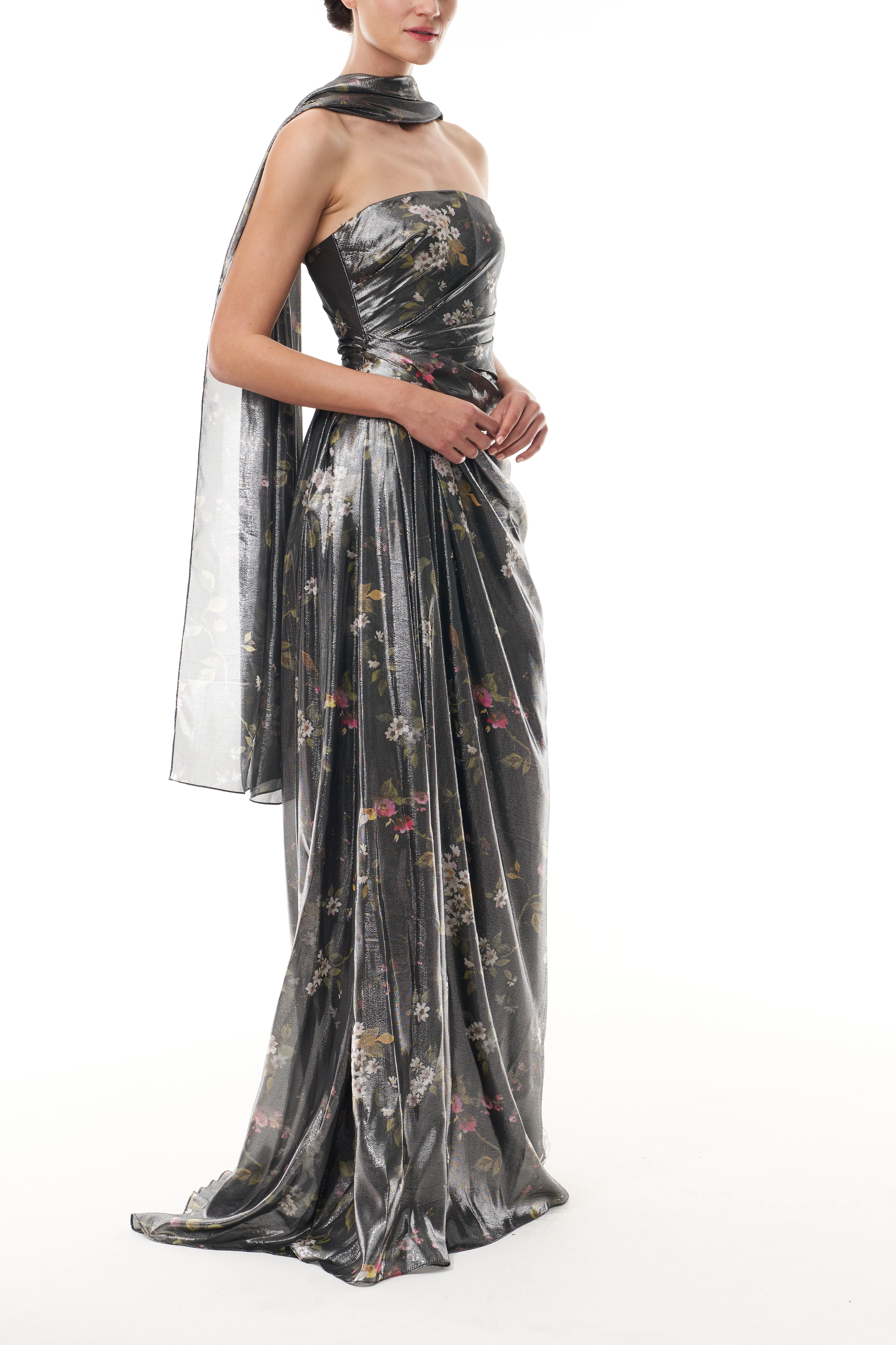 Metallic Floral Draped Gown - Image 4