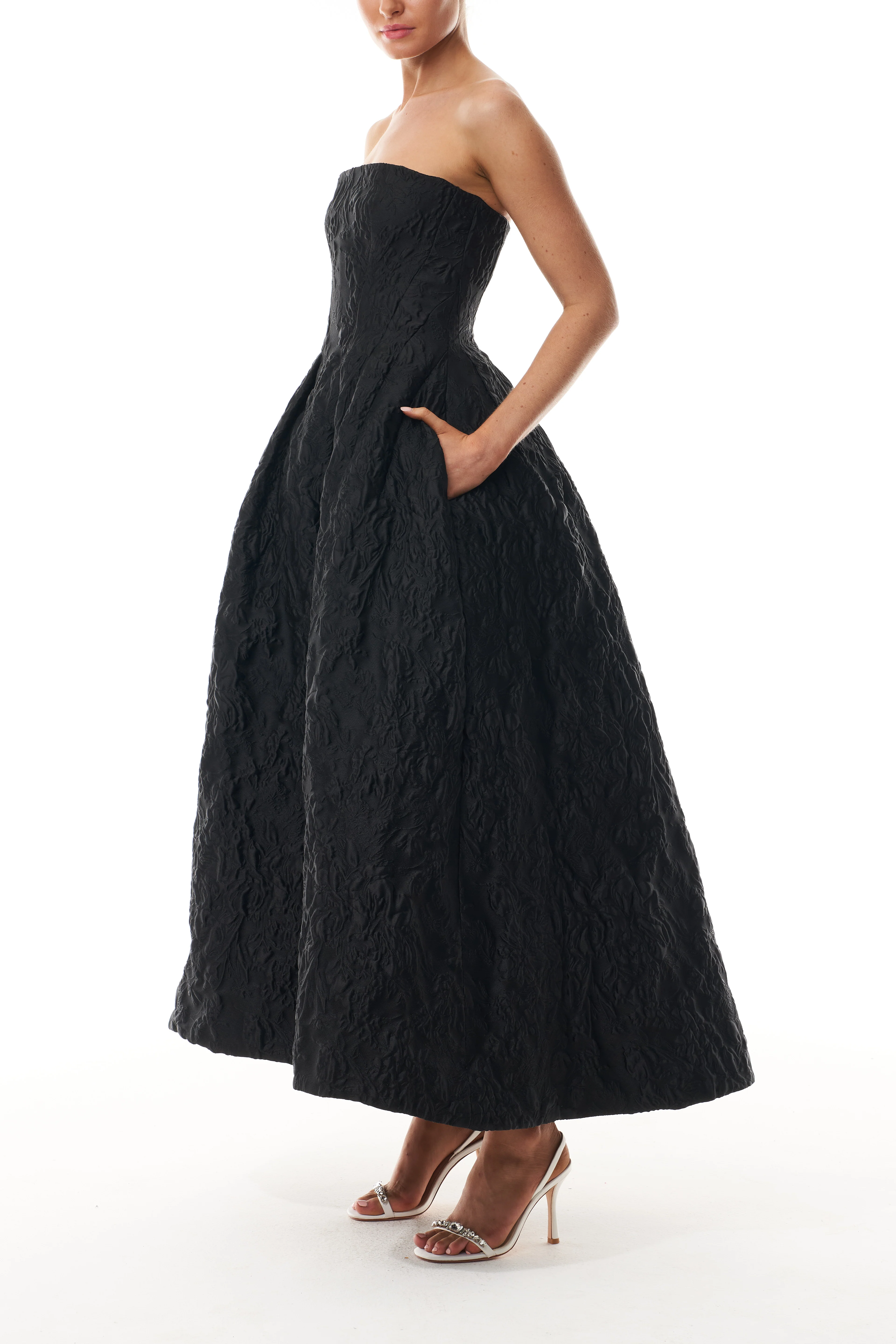 Noir Floral Jacquard Dress - Image 3