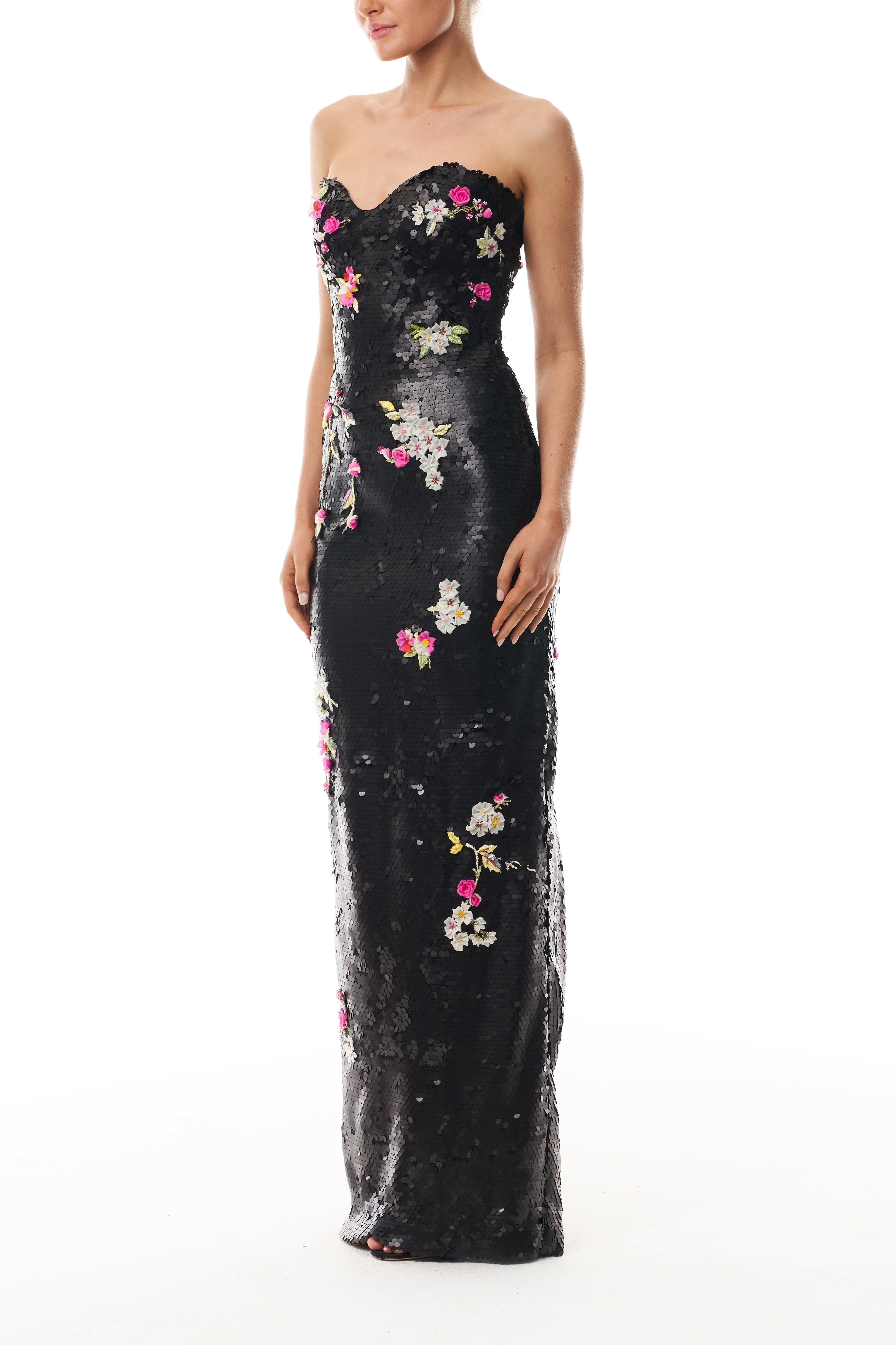 Floral Matte Sequin Column Gown - Image 3