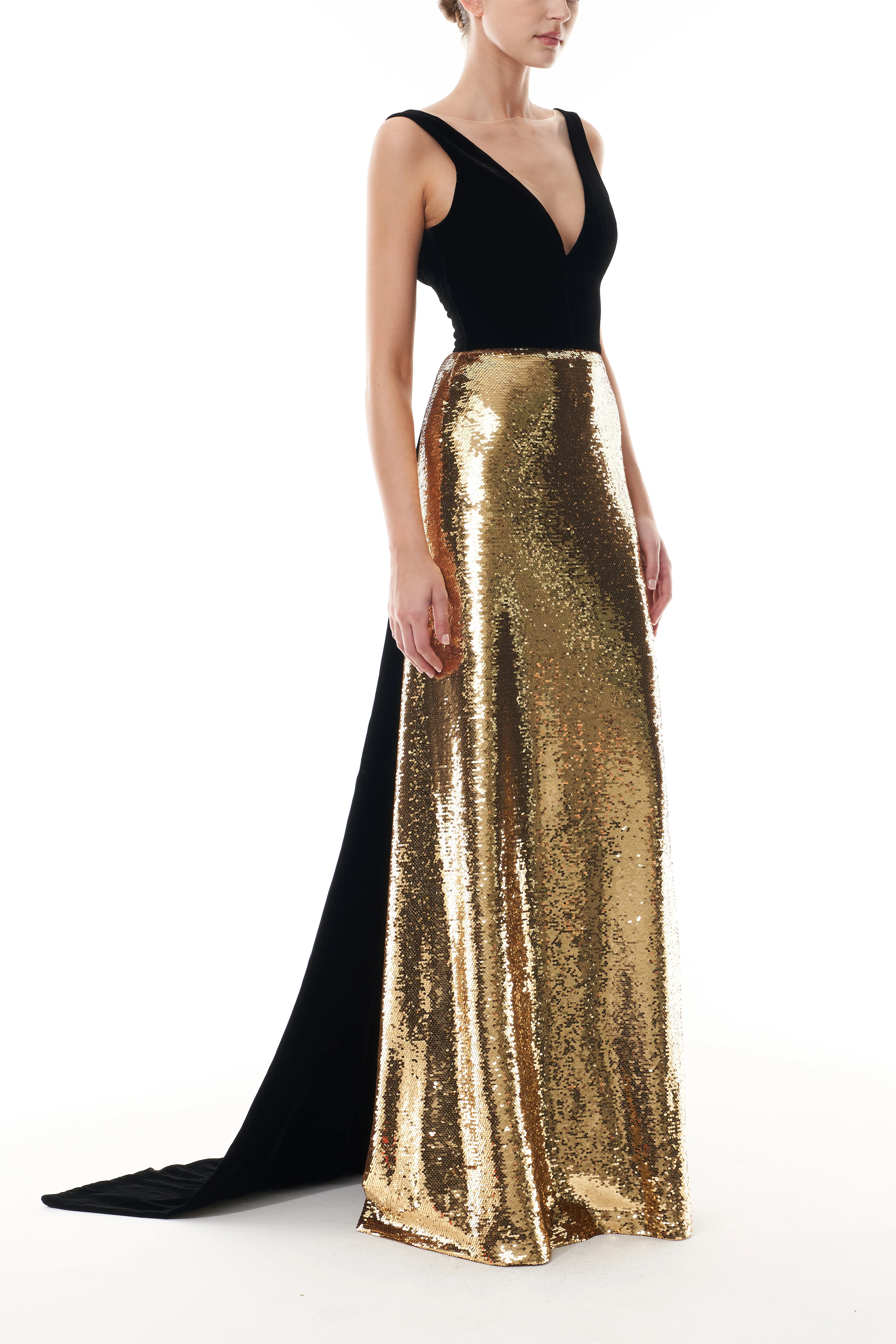 Noir Gold Velvet & Sequin Gown - Image 5