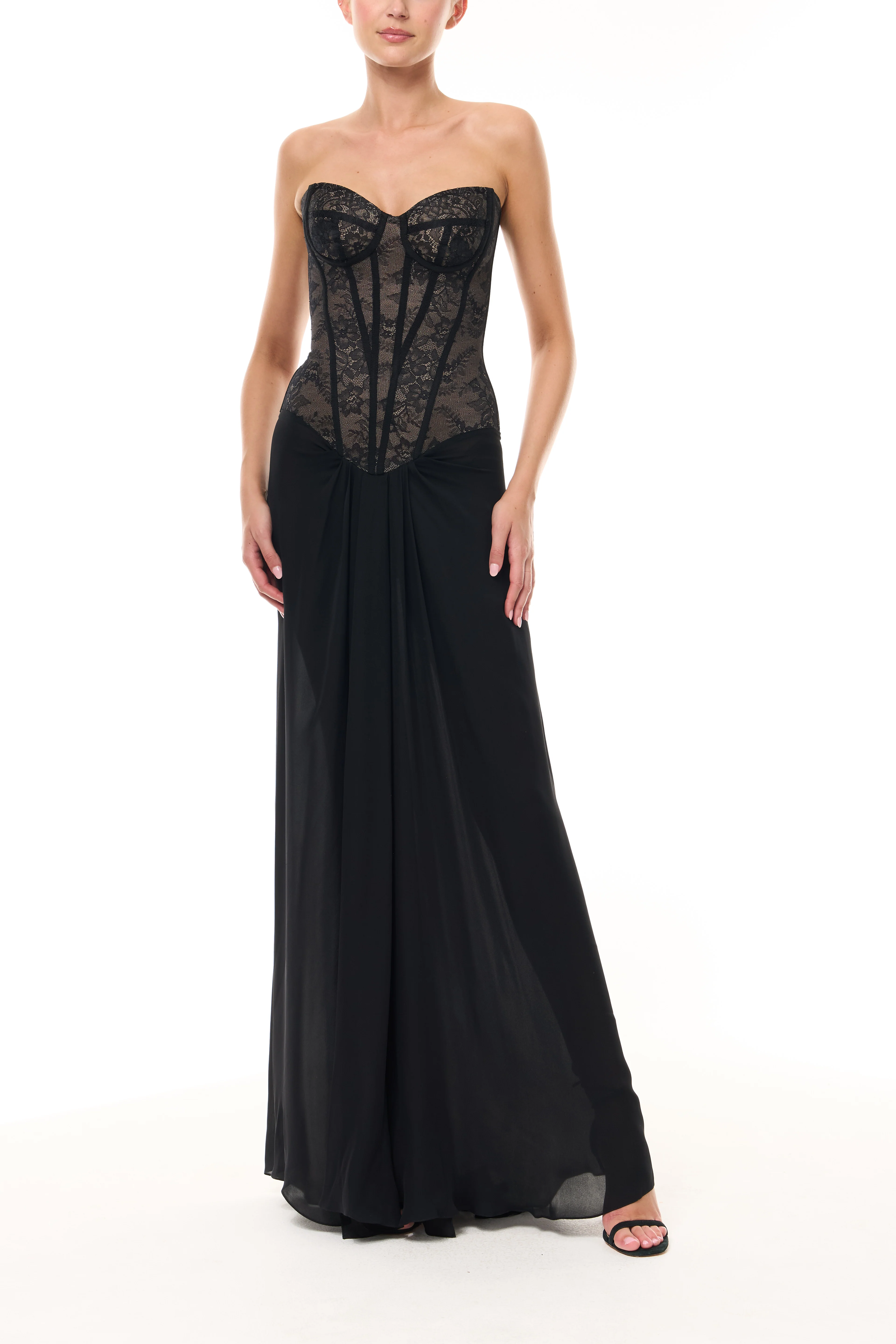 Lace Corseted Gown with Chiffon Shawl - Image 3
