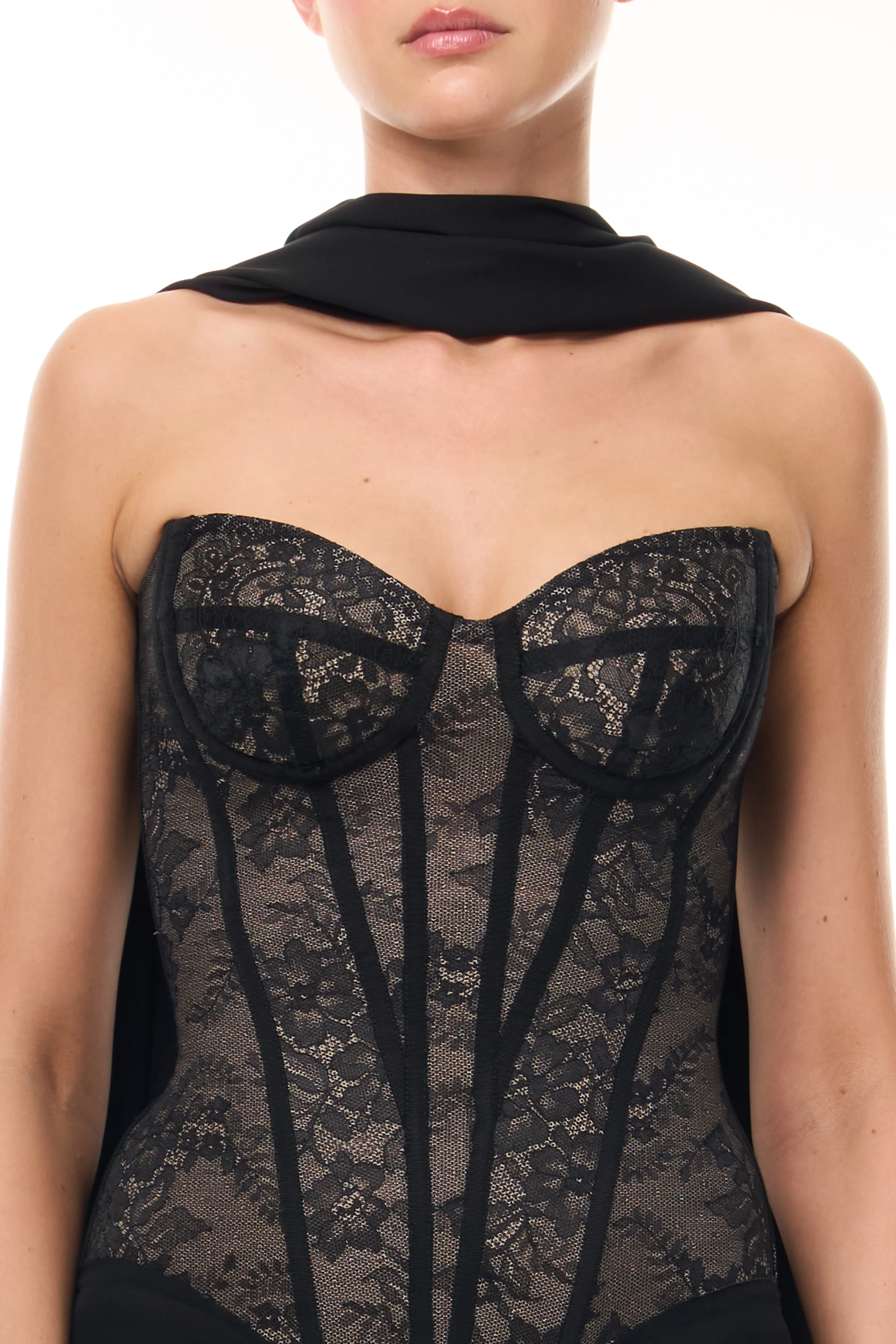 Lace Corseted Gown with Chiffon Shawl - Image 4