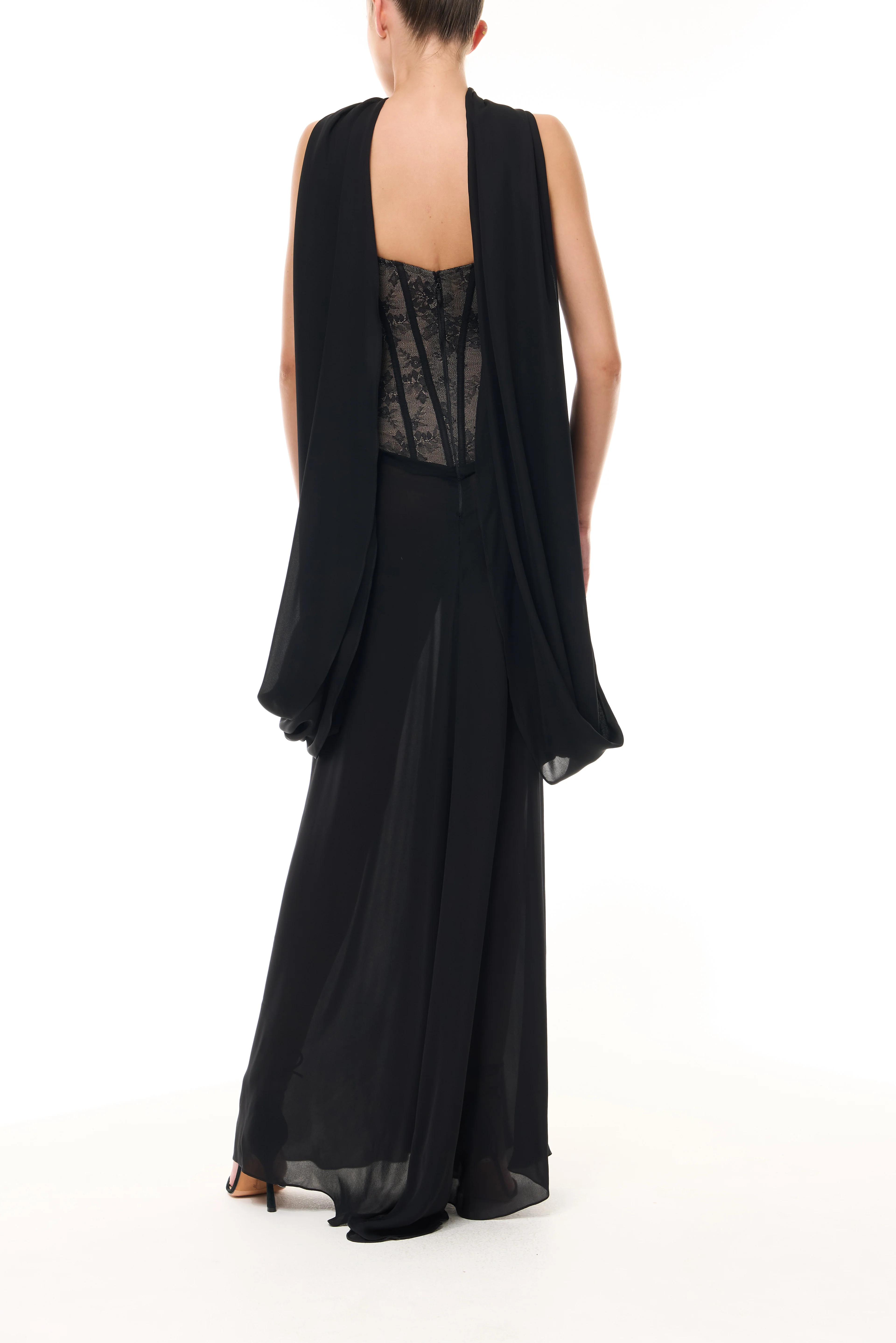 Lace Corseted Gown with Chiffon Shawl - Image 6
