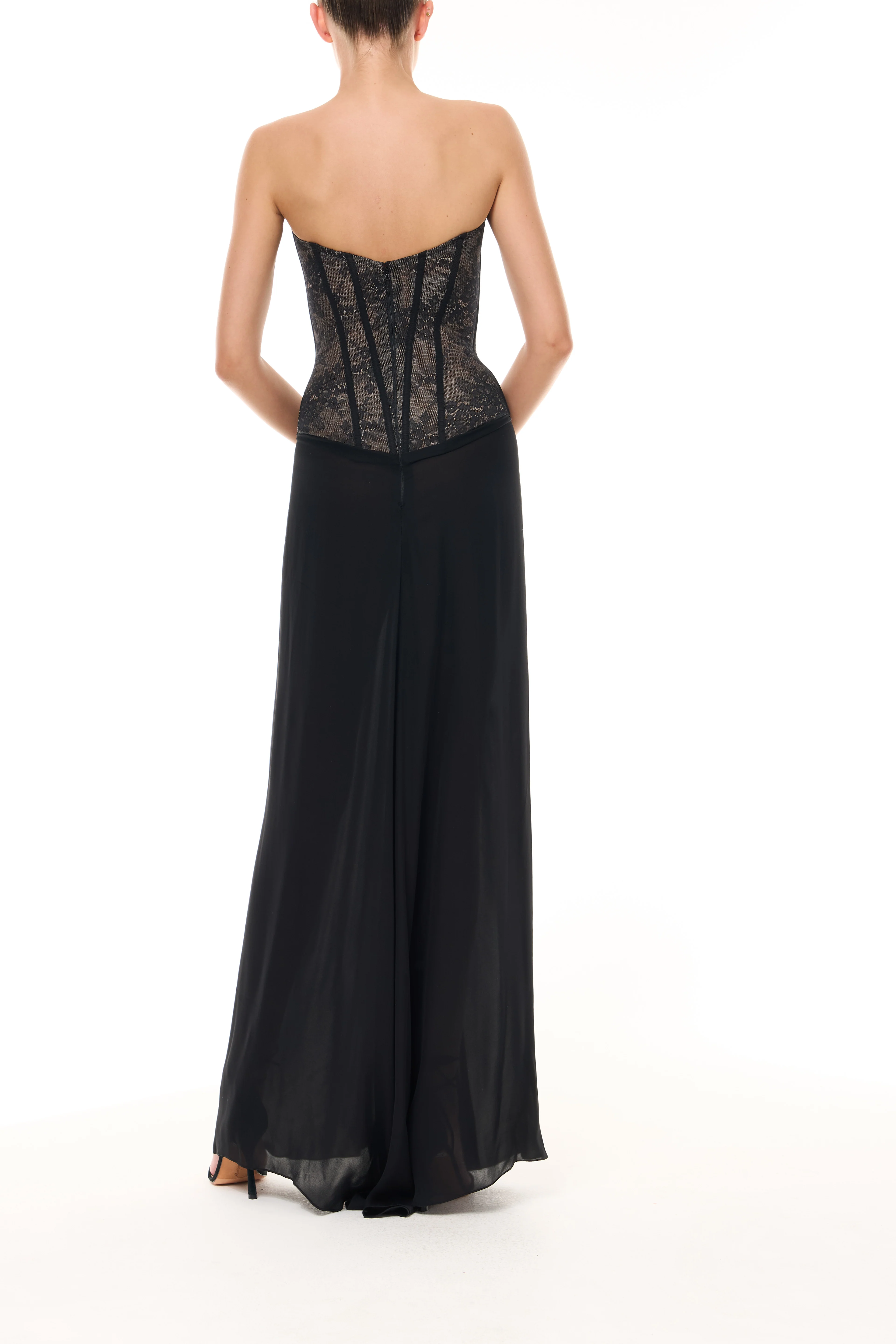 Lace Corseted Gown with Chiffon Shawl - Image 8