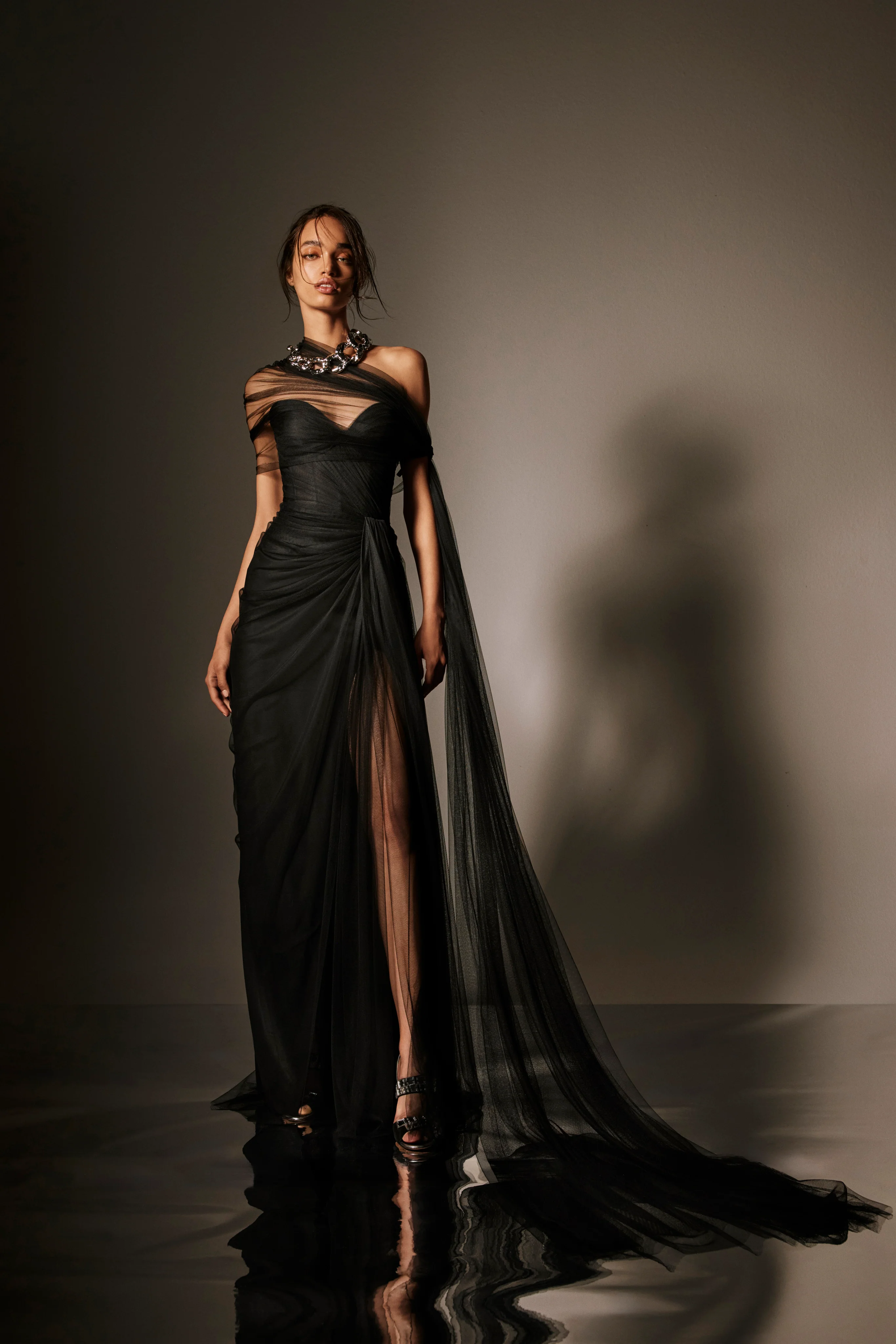 Strapless Tulle Gown with Detachable Wrap - Image 3