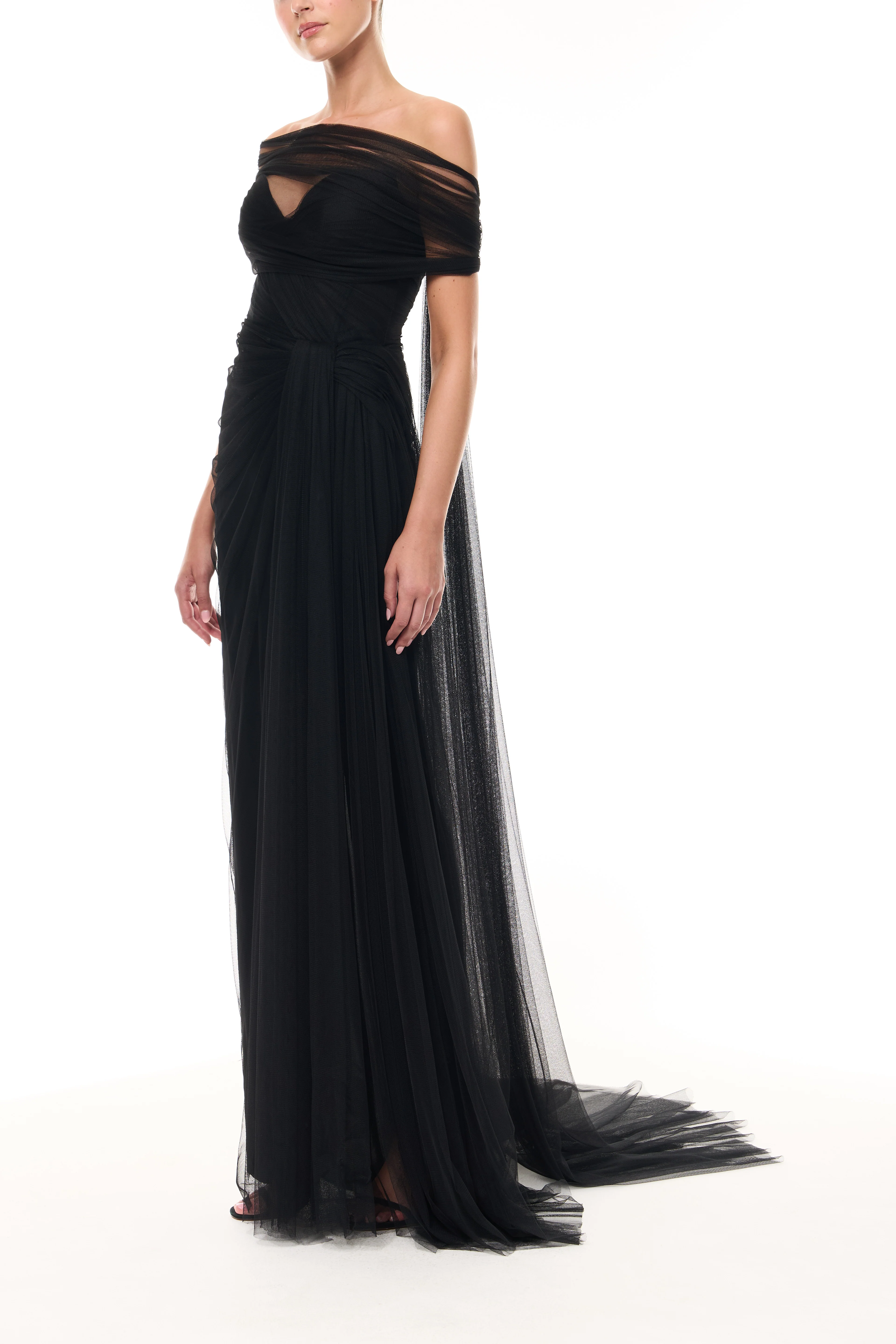 Strapless Tulle Gown with Detachable Wrap - Image 4