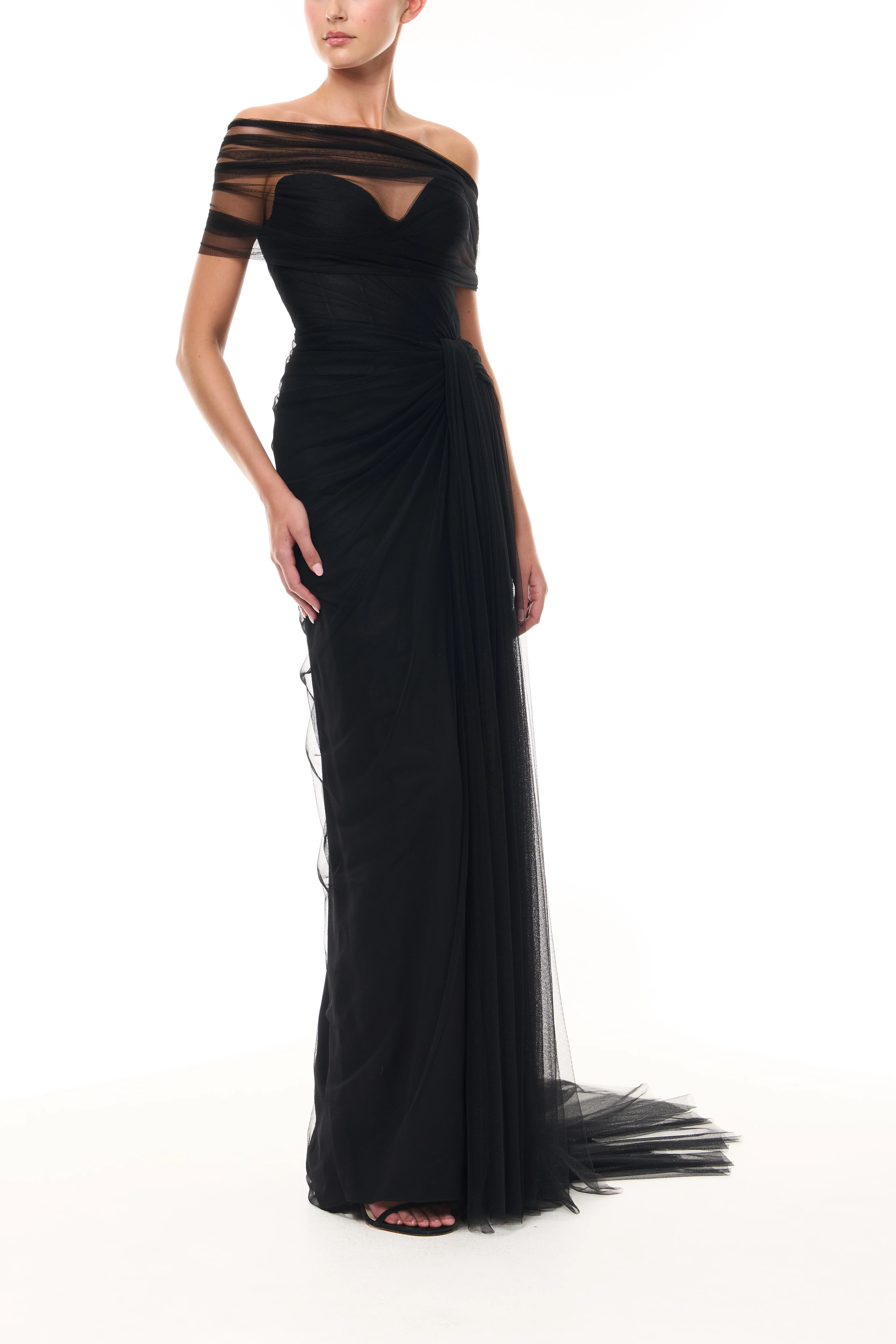 Strapless Tulle Gown with Detachable Wrap - Image 6