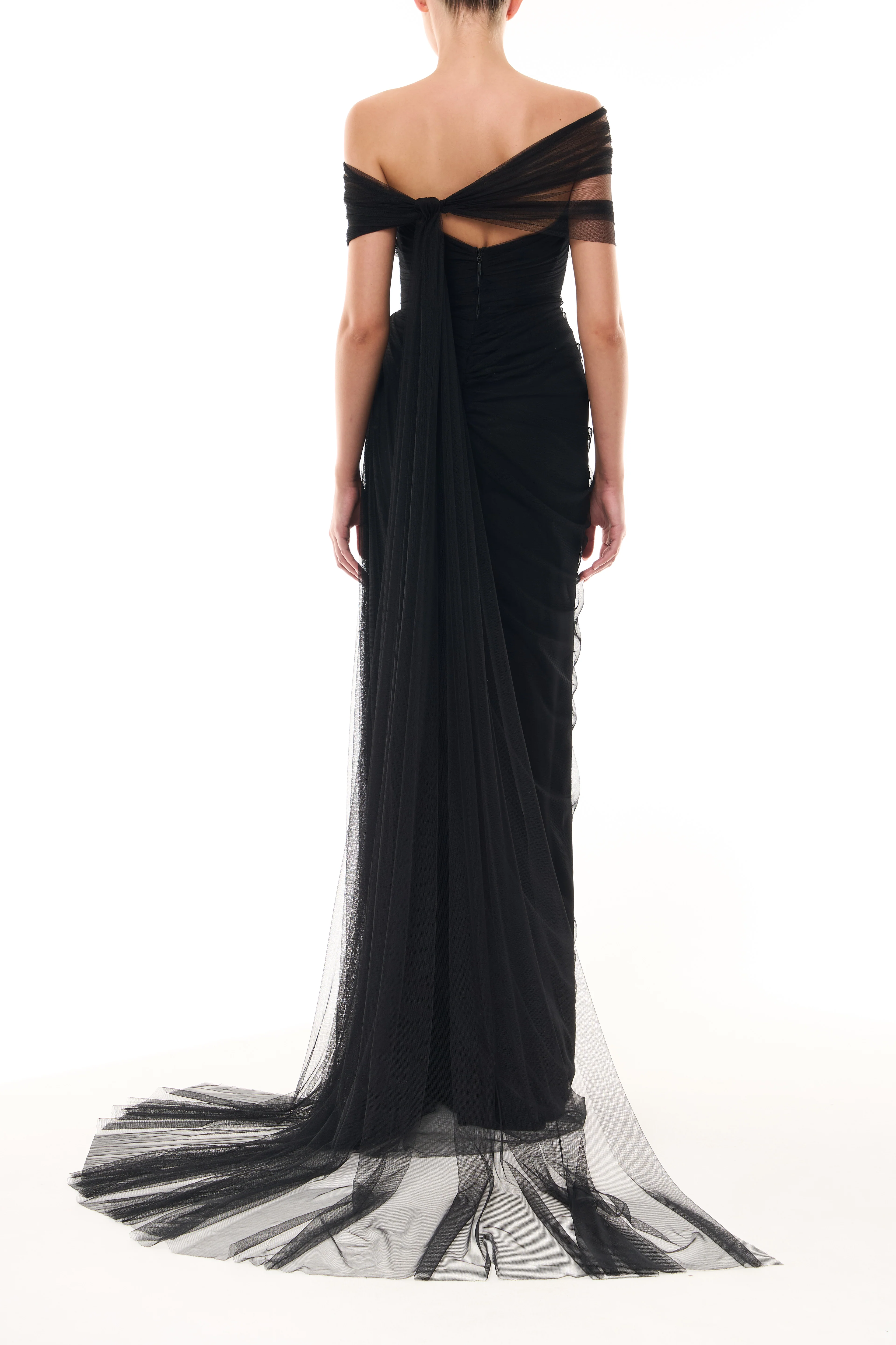 Strapless Tulle Gown with Detachable Wrap - Image 7