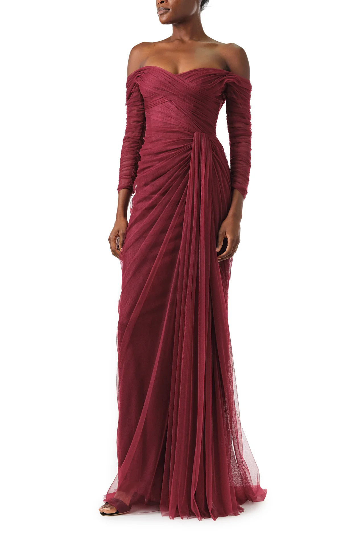 Off The Shoulder Draped Tulle Gown - Image 3