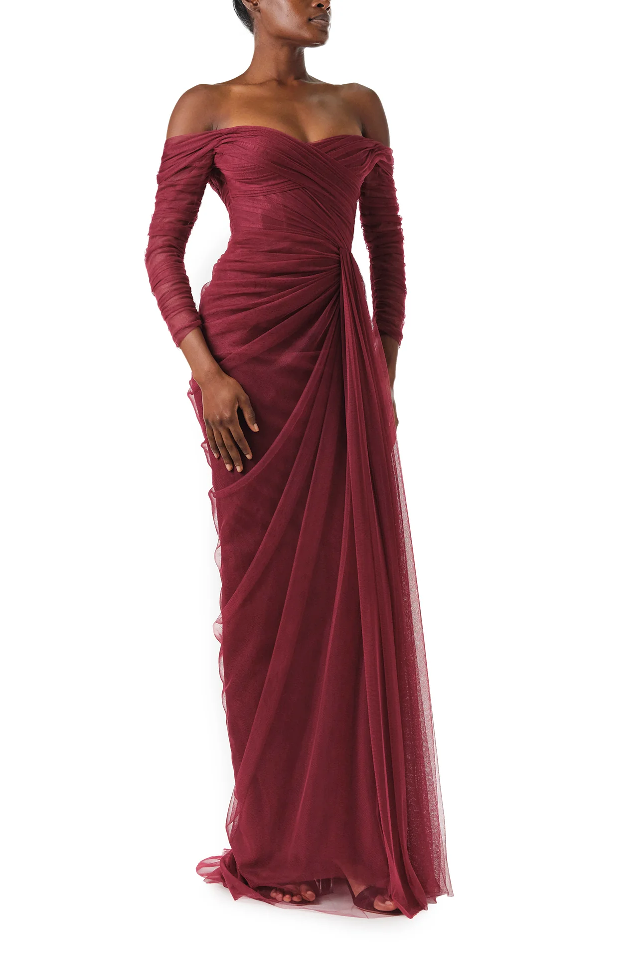 Off The Shoulder Draped Tulle Gown - Image 5