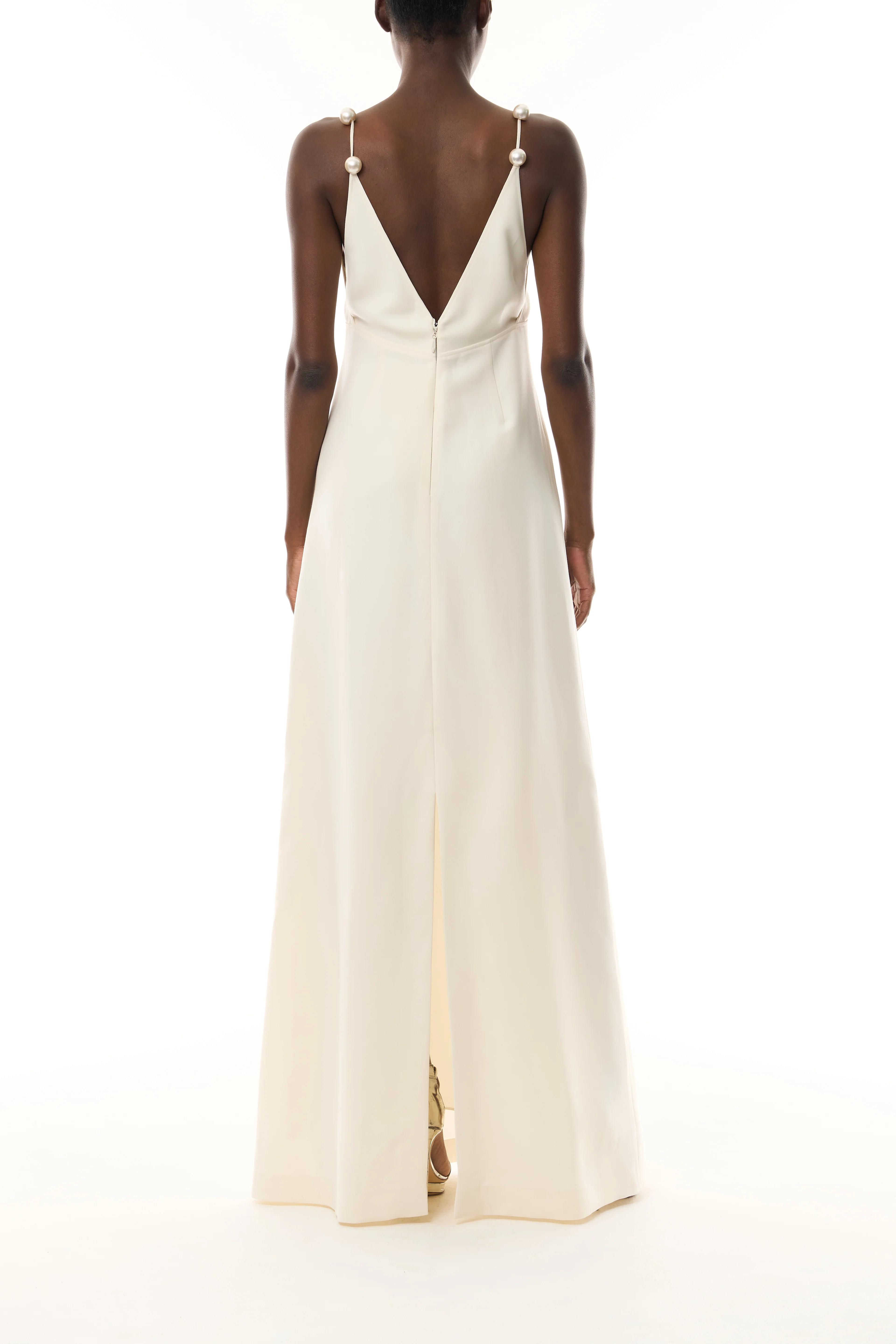 Pearl Strap Ivory A-Line Gown - Image 4