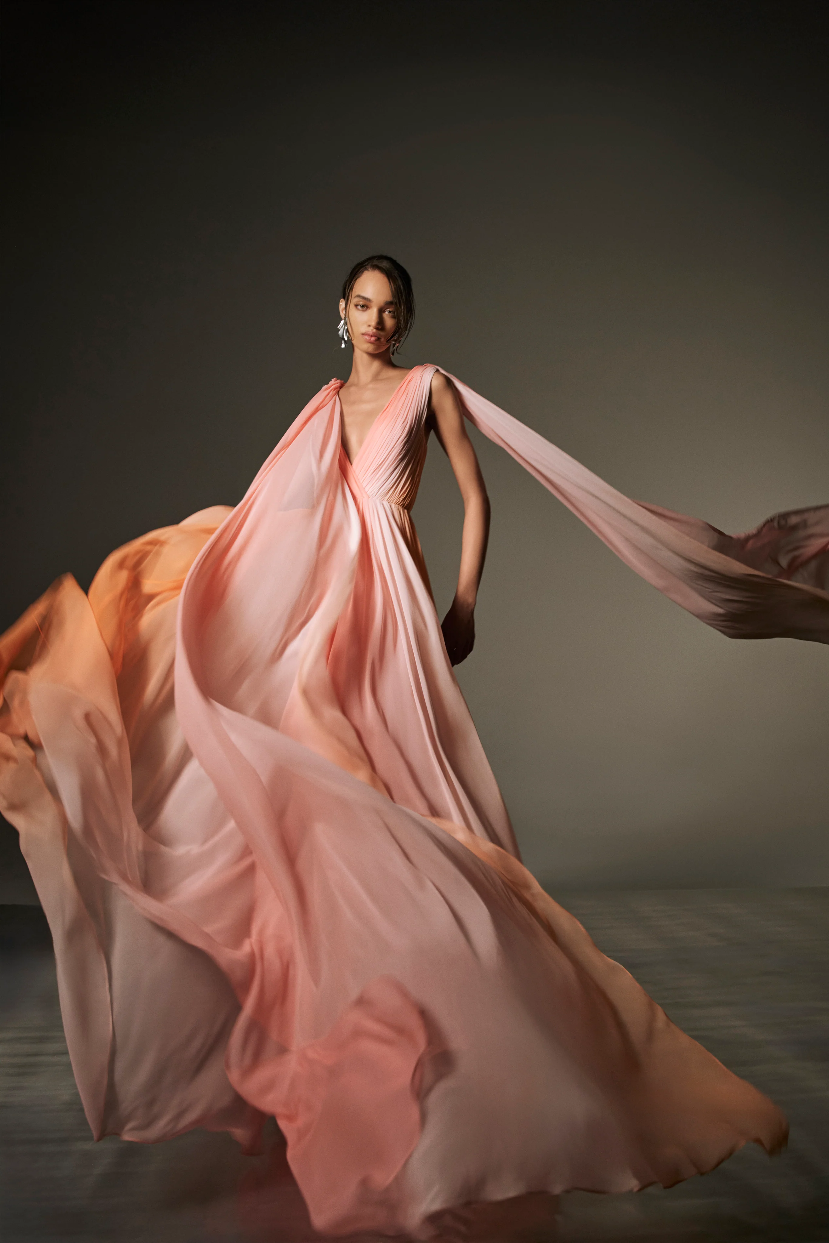 Ombre Chiffon V-Neck Gown - Image 2