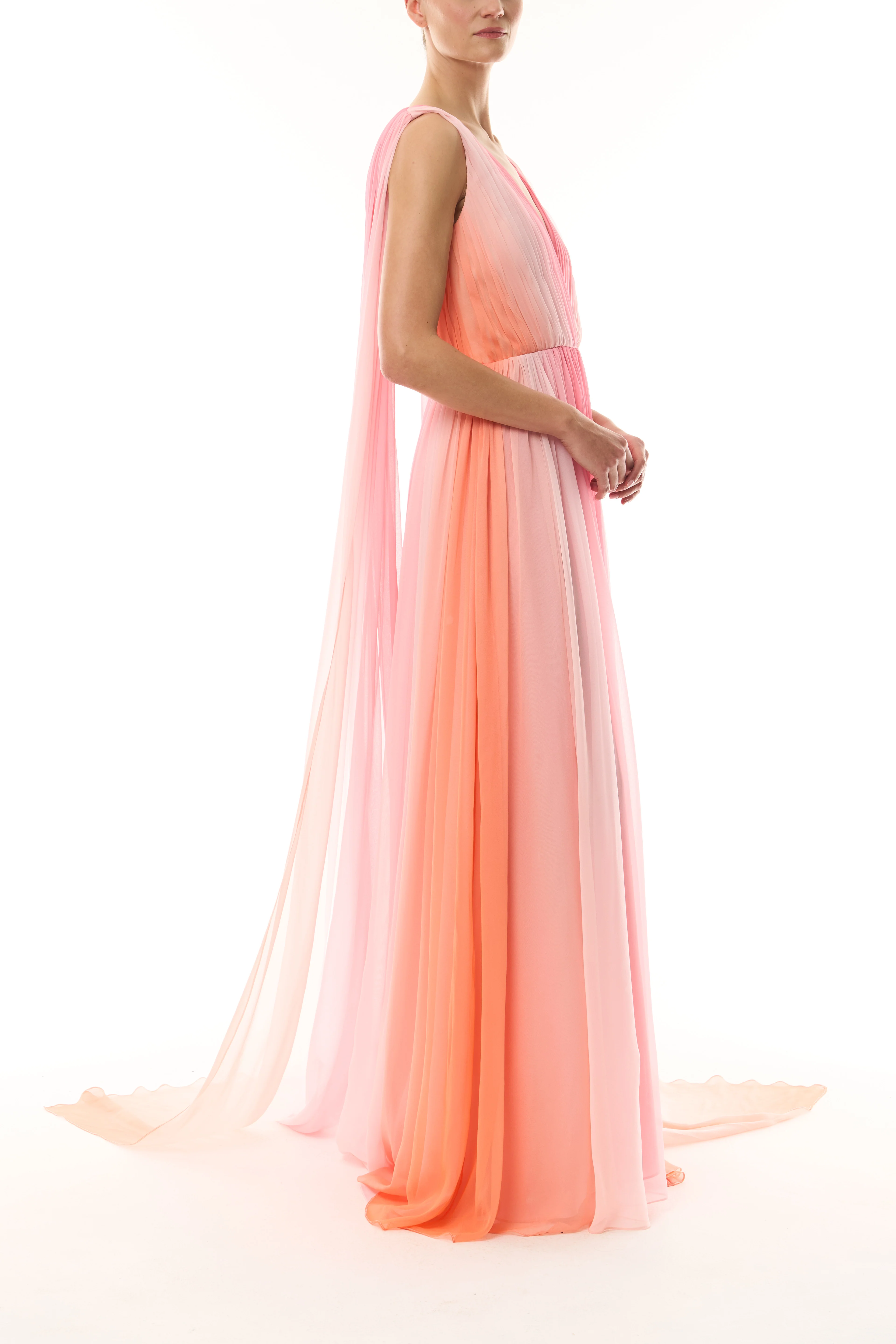 Ombre Chiffon V-Neck Gown - Image 5