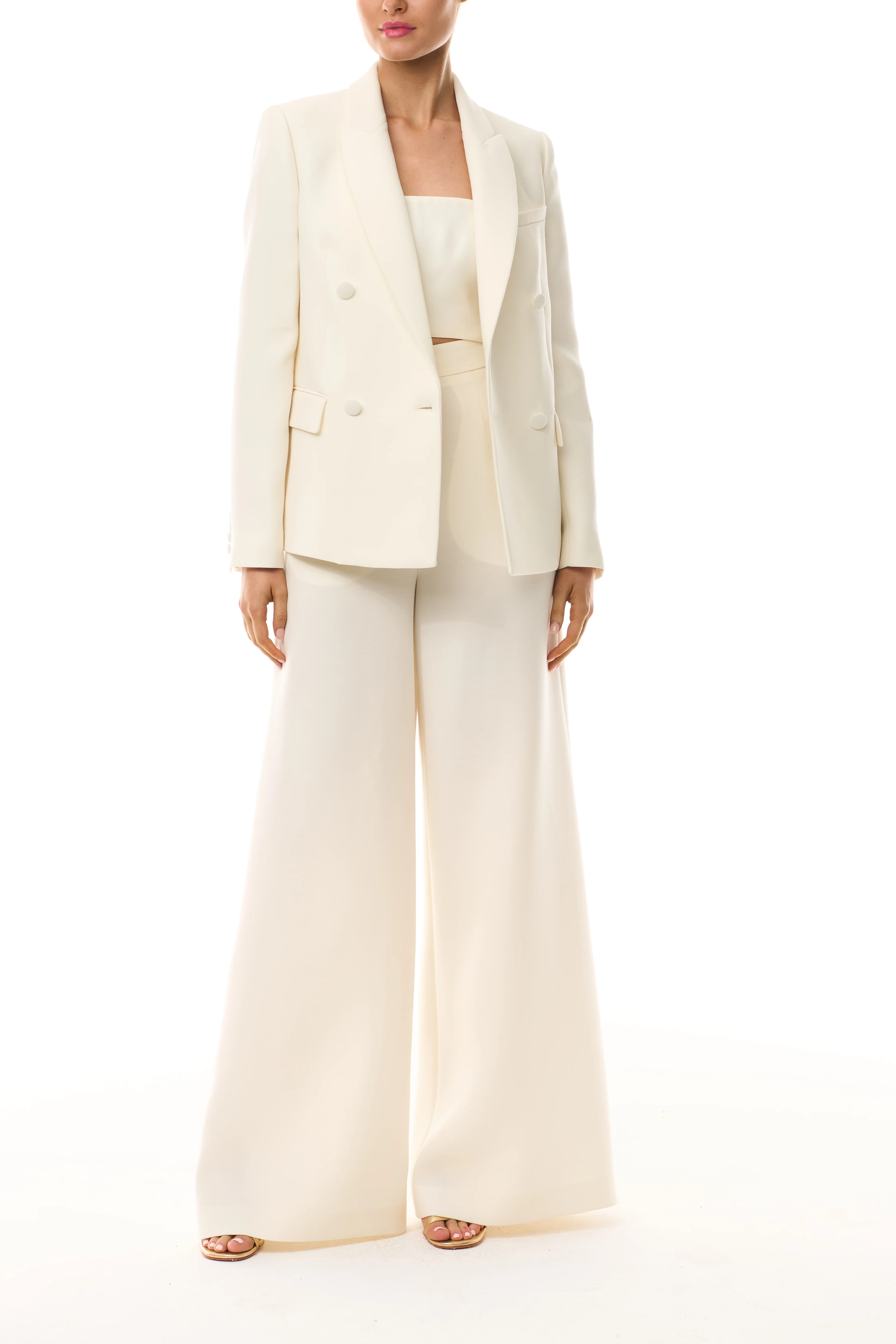 Double-Breasted Tuxedo Jacket - Silk White - Image 4