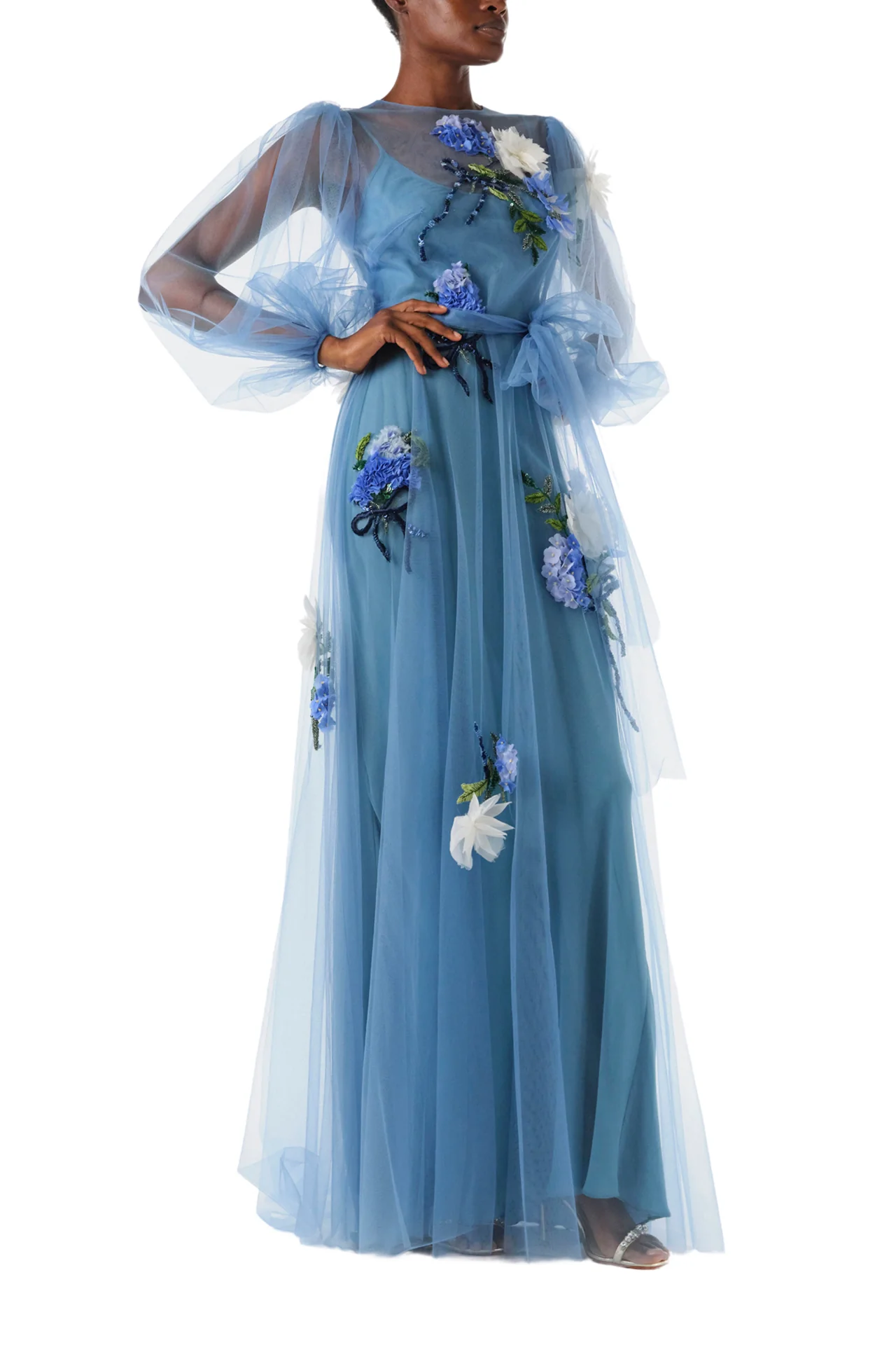 Long Sleeve Embroidered Tulle Gown - Image 5