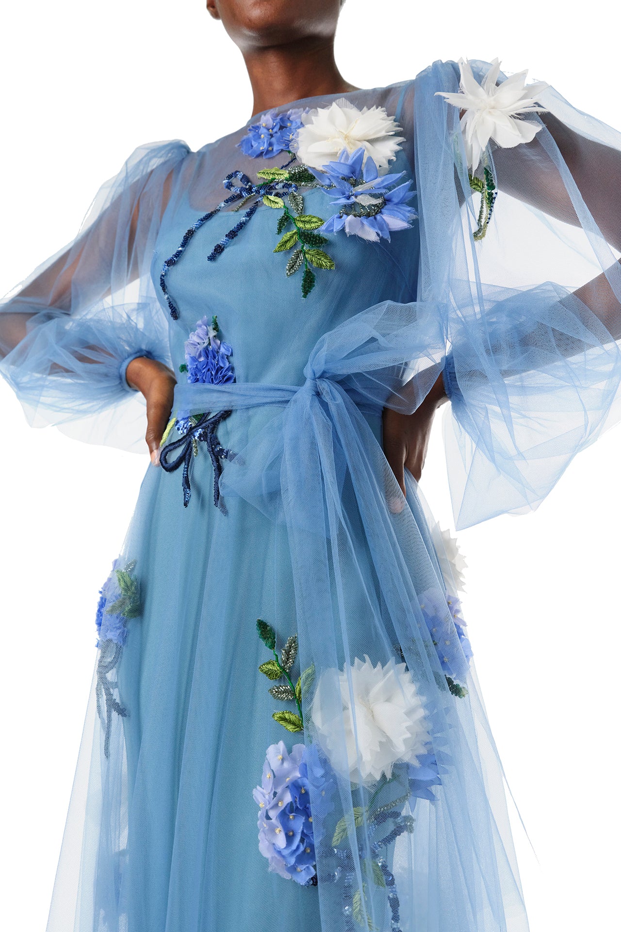 Long Sleeve Embroidered Tulle Gown - Image 6