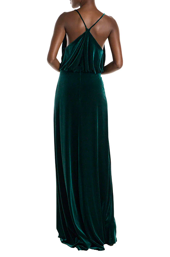 Spaghetti Strap Cowl Neck Velour Gown - Image 4