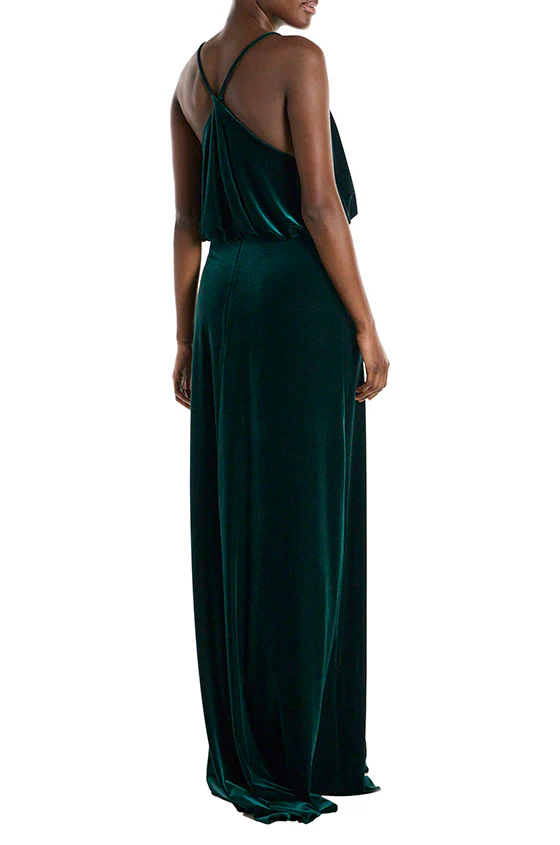 Spaghetti Strap Cowl Neck Velour Gown - Image 5