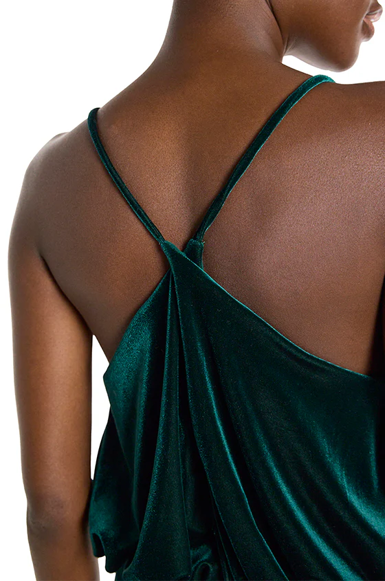 Spaghetti Strap Cowl Neck Velour Gown - Image 7