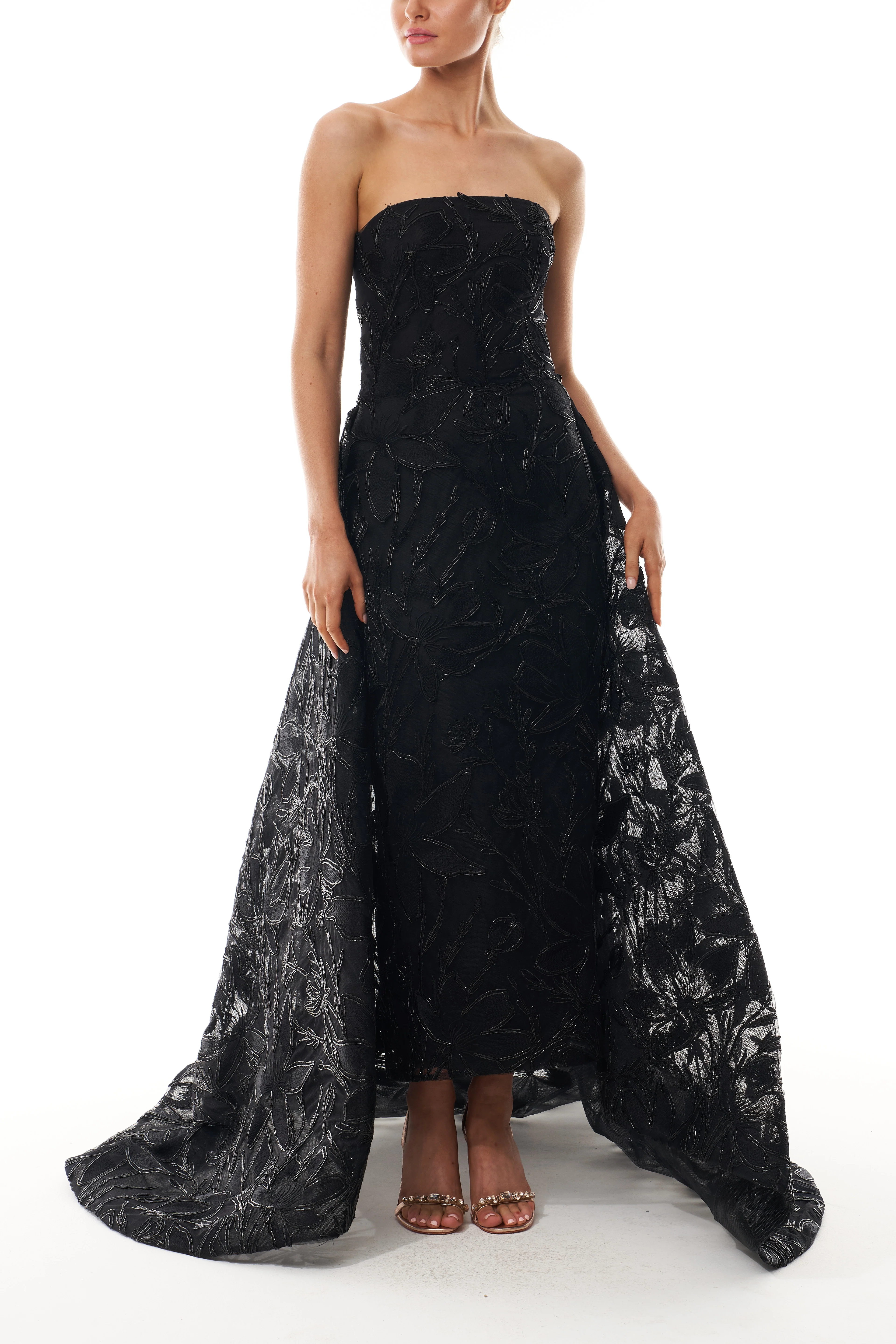 Embroidered Column Gown with Train - Image 5
